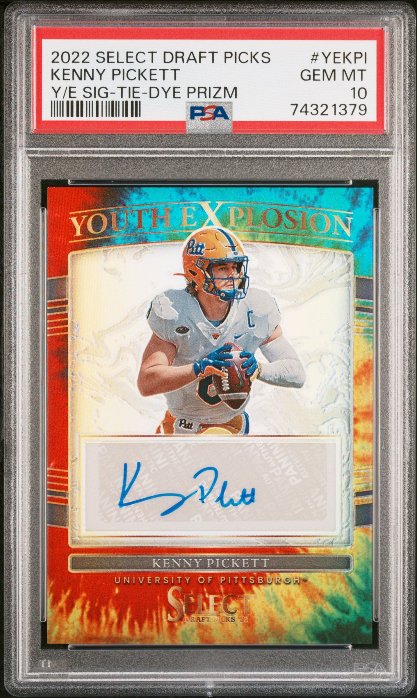 2022 Panini Select Draft Youth Explosion Auto Tie-Dye /25 Kenny Pickett PSA 10