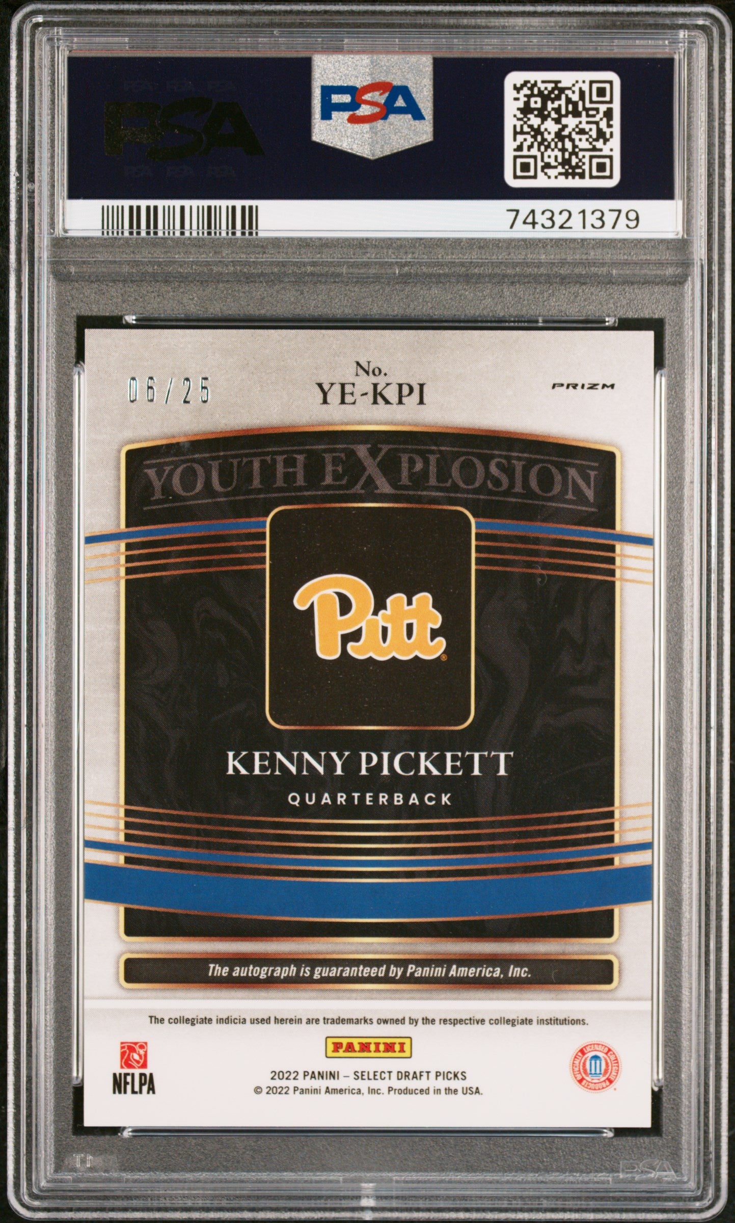 2022 Panini Select Draft Youth Explosion Auto Tie-Dye /25 Kenny Pickett PSA 10