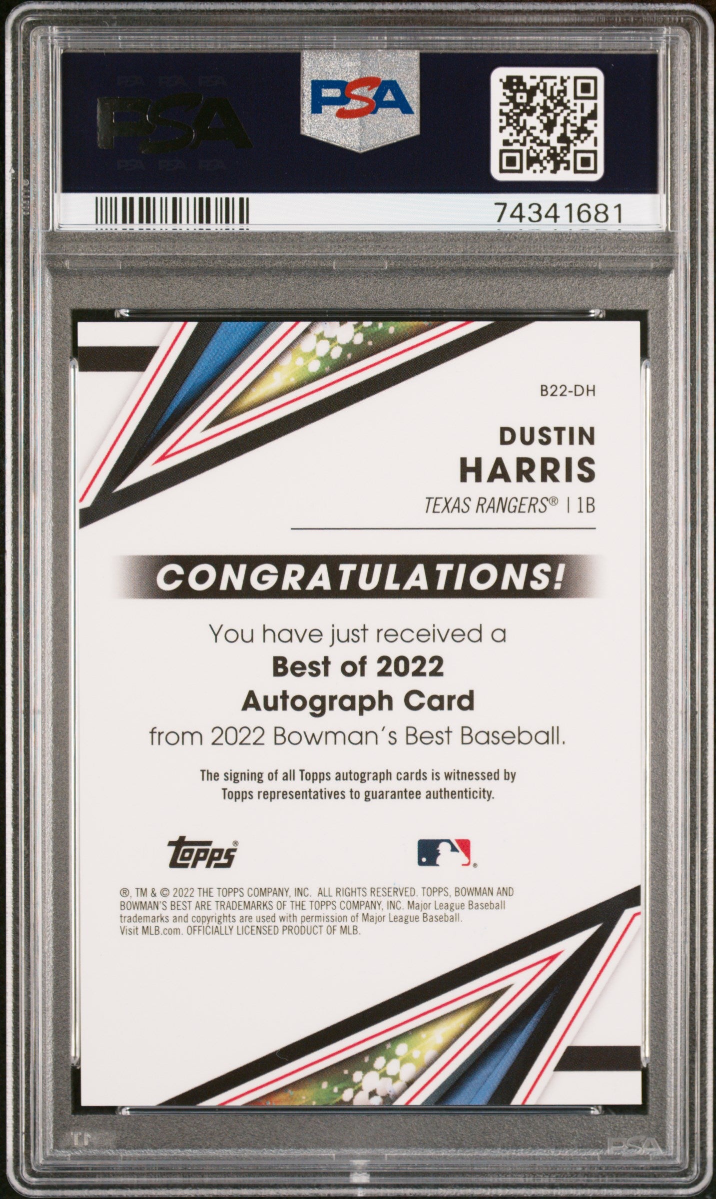 2022 Bowman's Best Best of 2022 Dustin Harris #B22DH Auto PSA 10