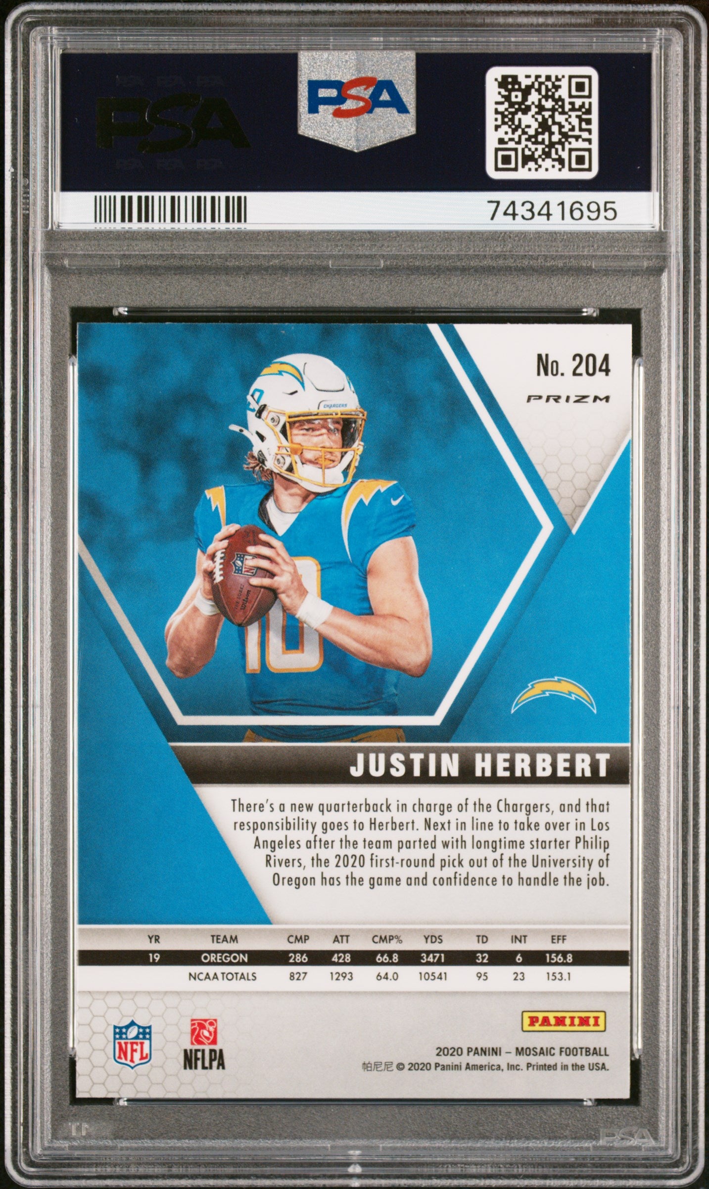 2020 Panini Mosaic Camo Pink Justin Herbert #204 RC PSA 10