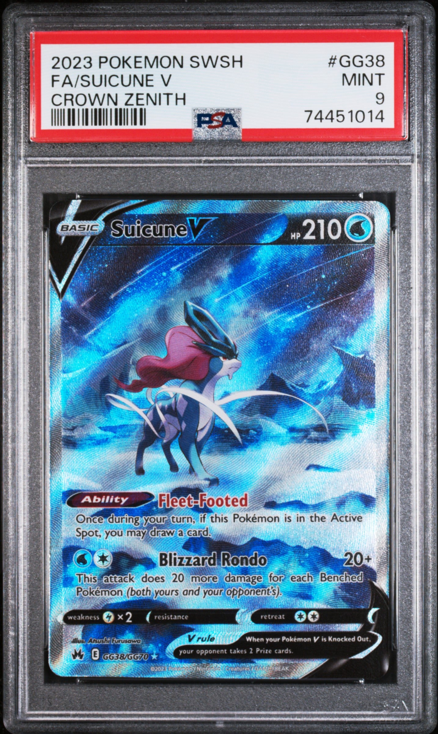 2023 Pokémon Sword & Shield Crown Zenith Galarian Gallery Suicune #GG38 V PSA 9