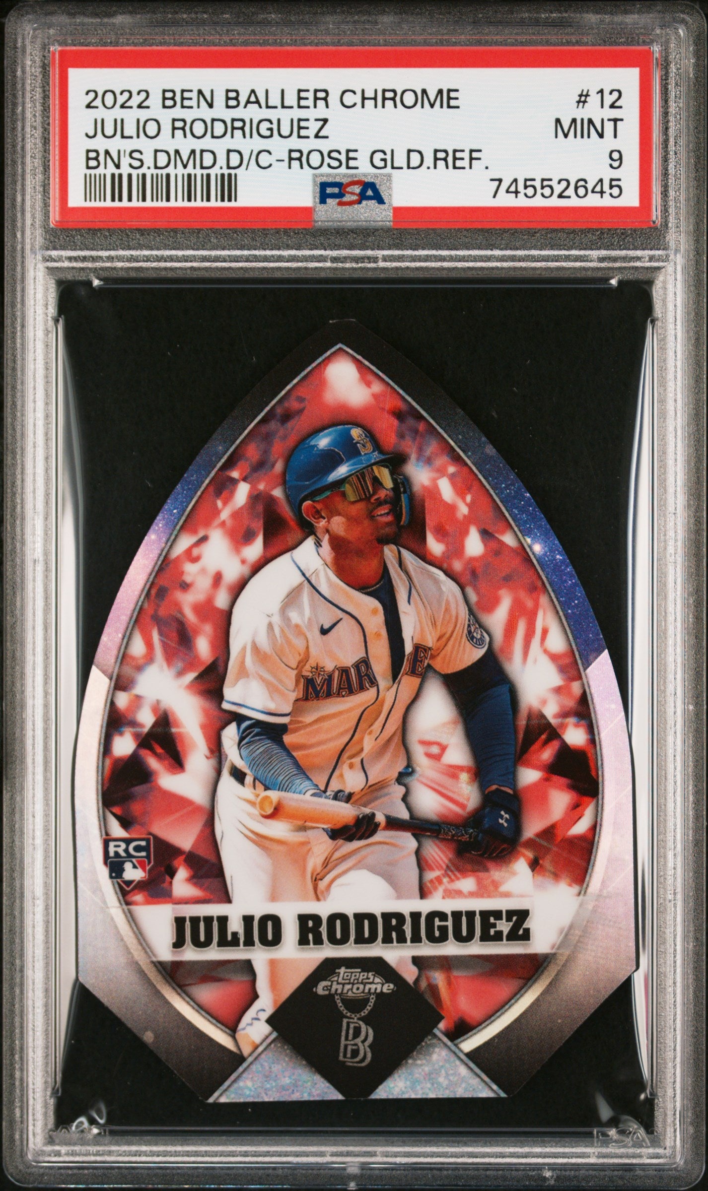 2022 Topps Chrome Ben Baller Ben's Diamond Die-Cuts #12 Julio Rodriguez Rose Gold Refractor PSA 9