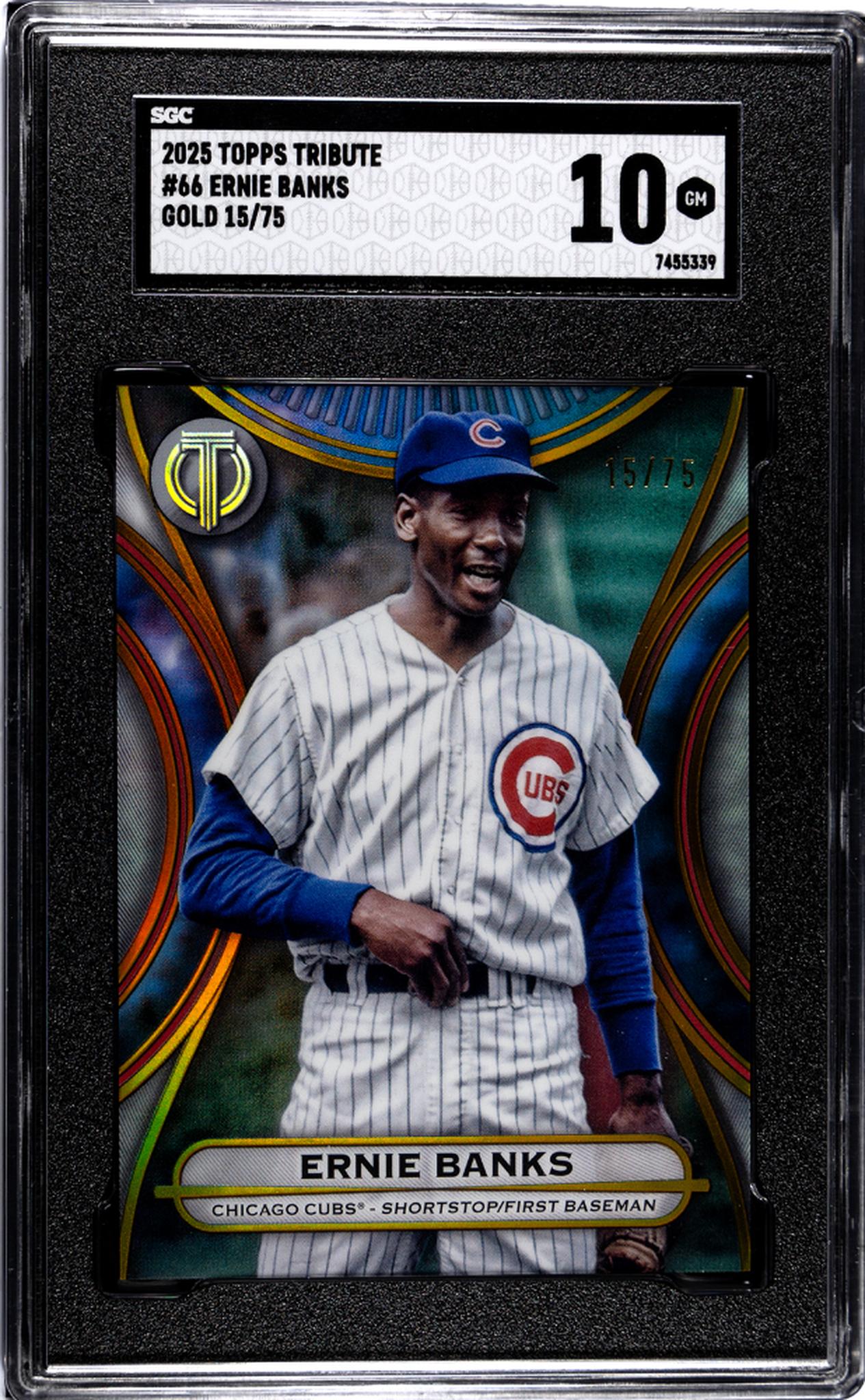 2025 Topps Tribute #66 Ernie Banks Gold /75 SGC 10