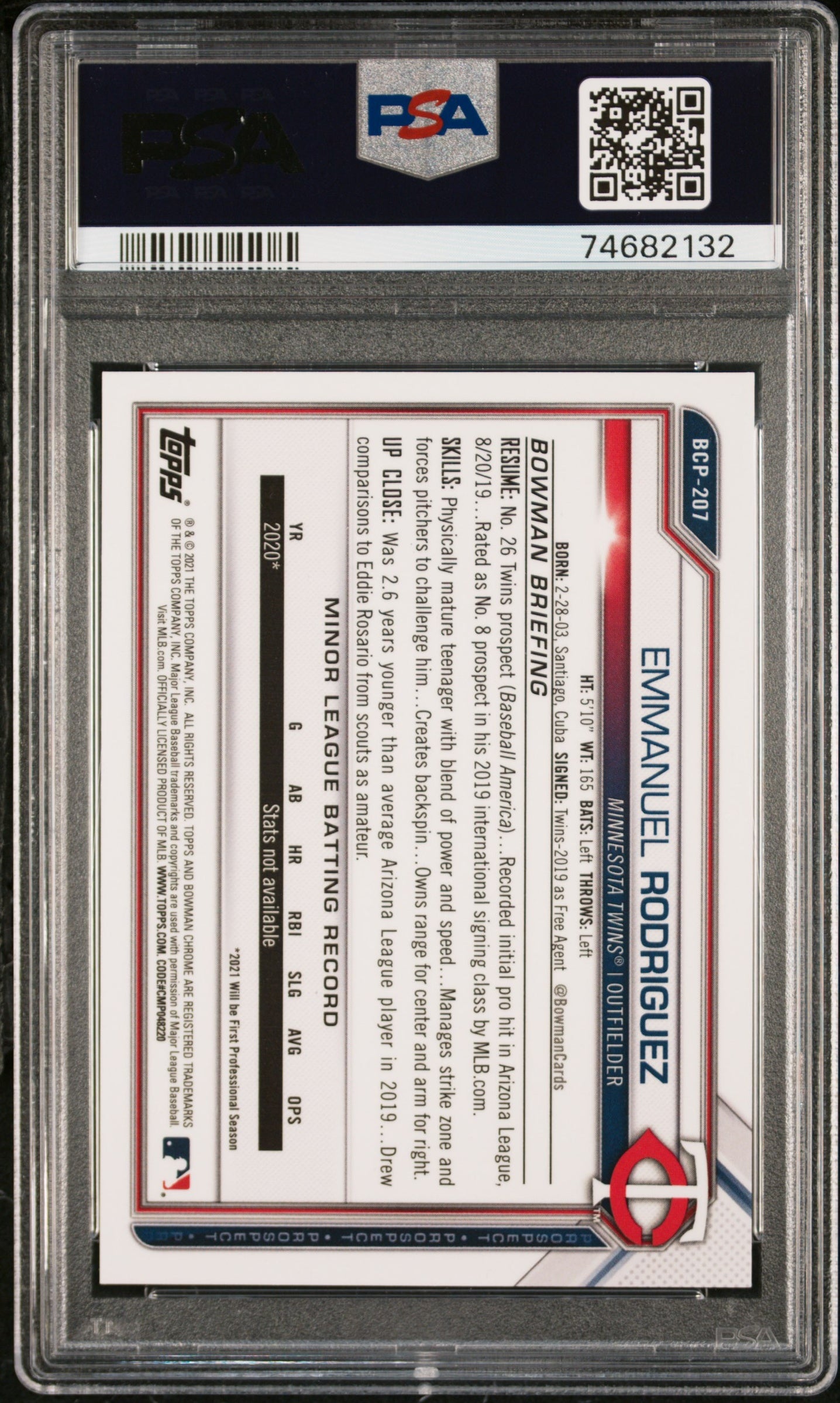 2021 Bowman Chrome Mega Box #207 Emmanuel Rodriguez Orange Refractor PSA 10