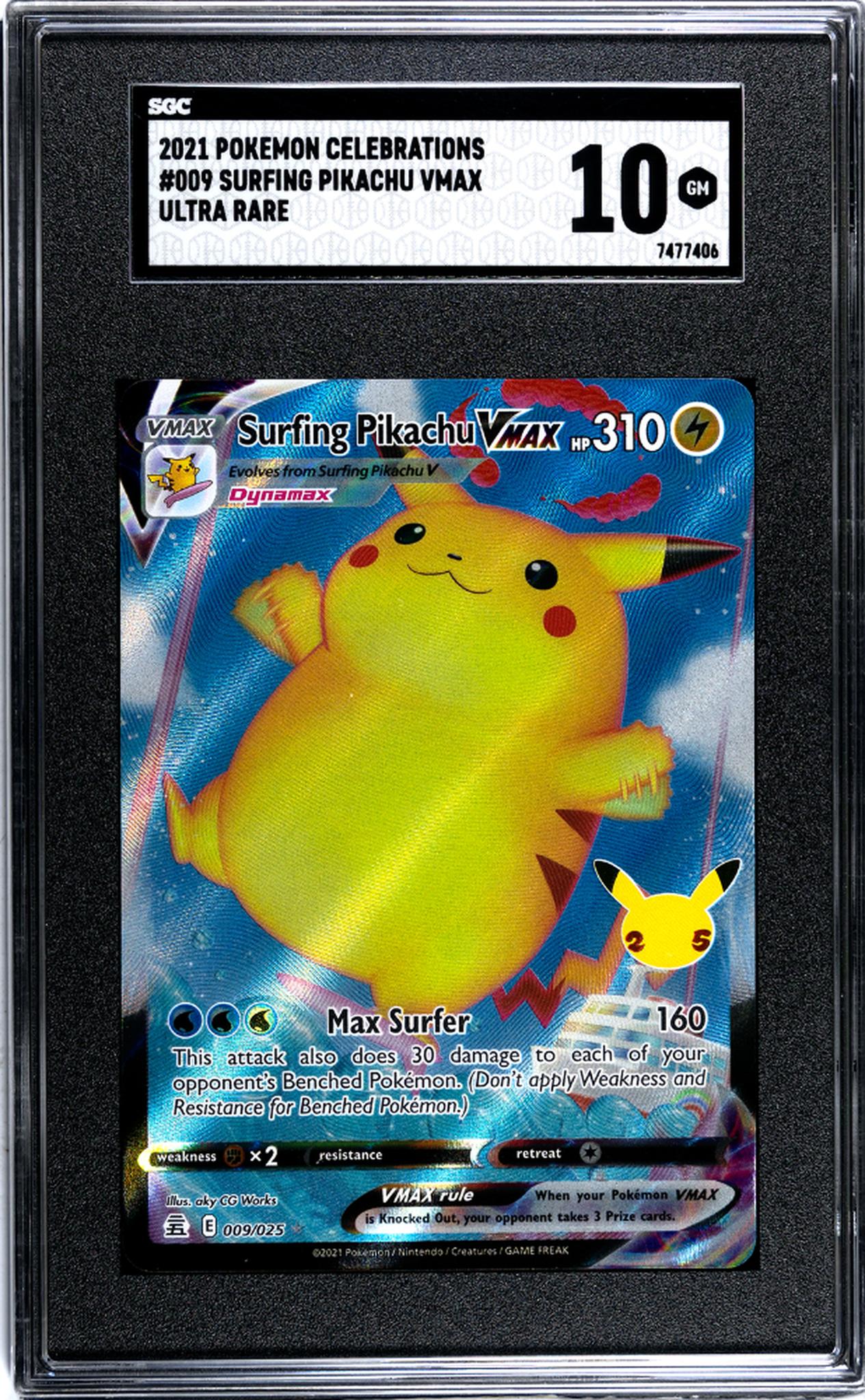 2021 Pokémon Celebrations Surfing Pikachu VMAX #009/025 SGC 10