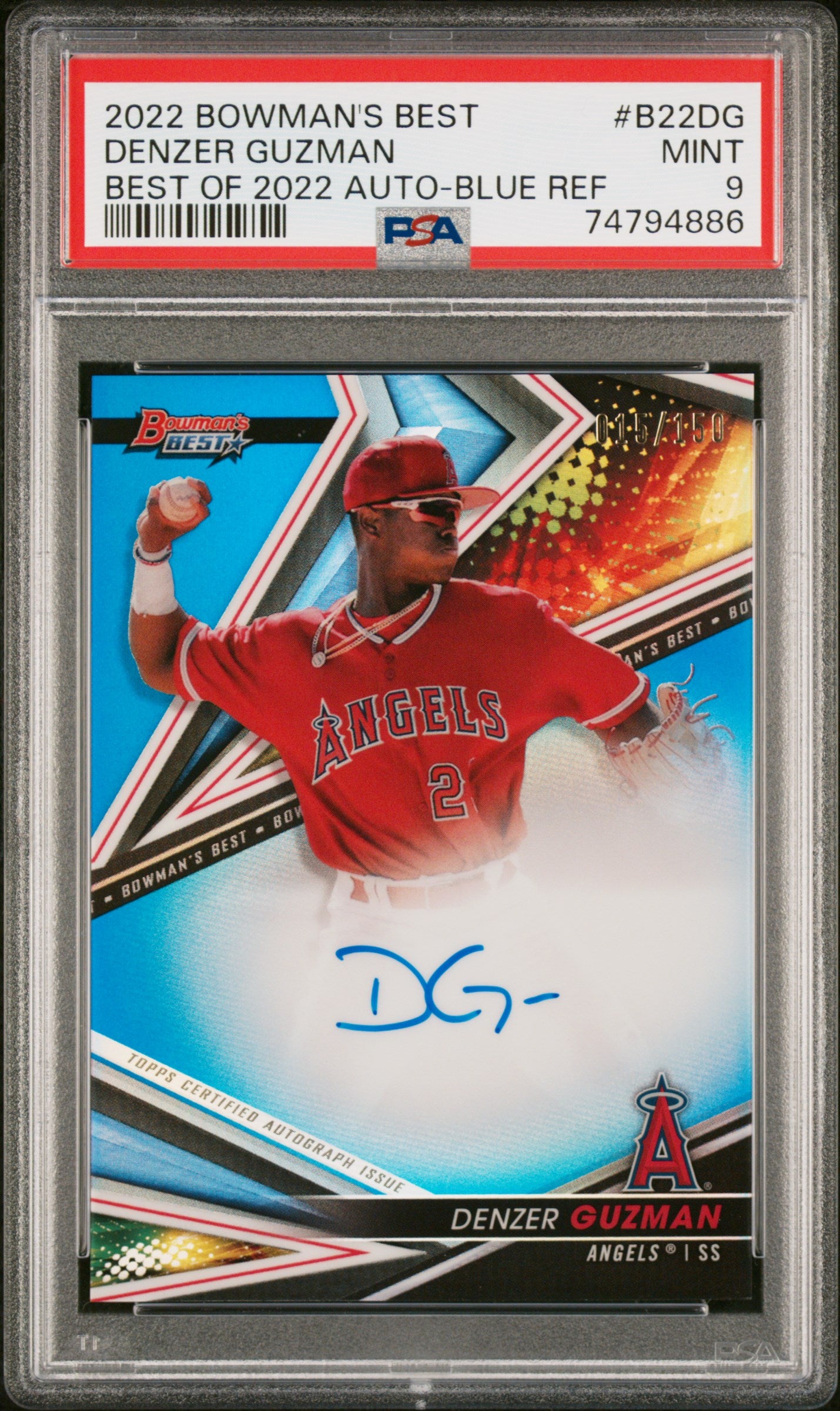 2022 Topps Bowman's Best Best of 2022 Blue Denzer Guzman #B22-DG Auto /150 PSA 9