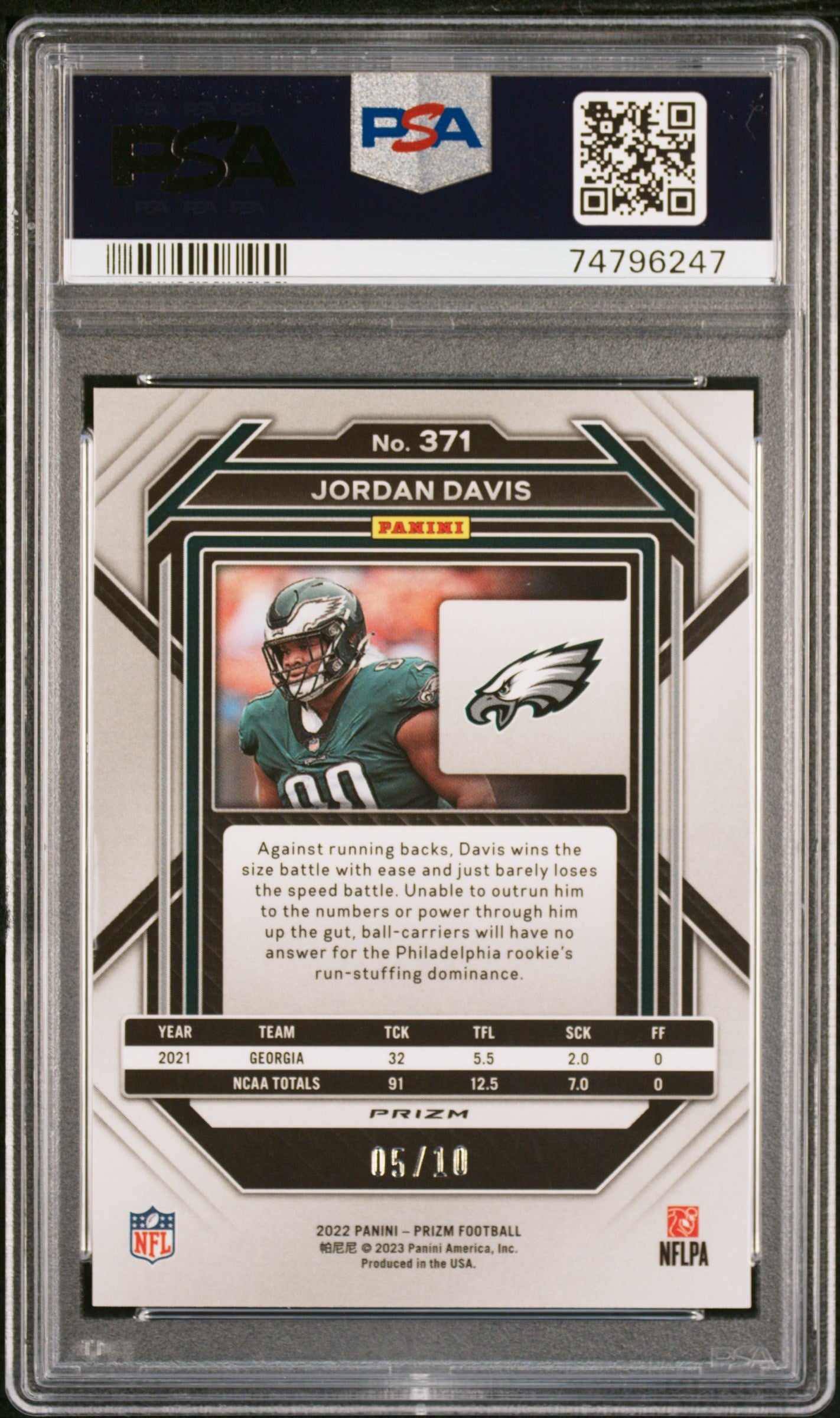 2022 Prizm #371 Jordan Davis Gold Shimmer /10 PSA 10