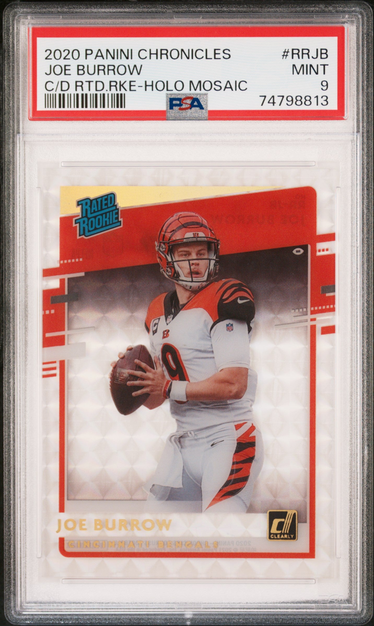 2020 Panini Chronicles Clearly Donruss Holo Mosaic Joe Burrow #RRJB RC PSA 9