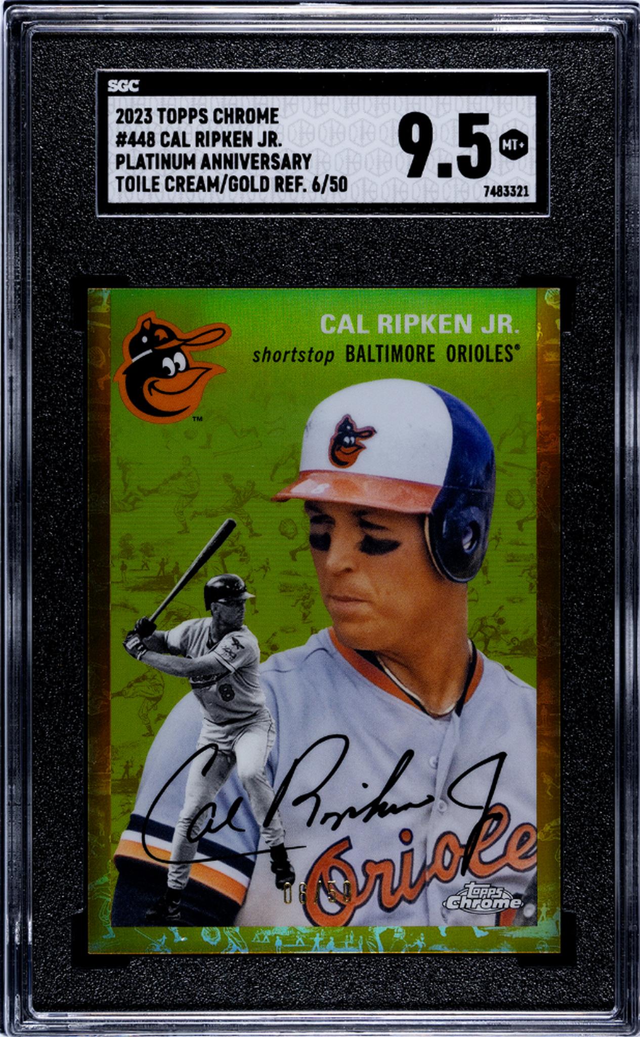 2023 Topps Chrome Platinum Anniversary #448 Cal Ripken Jr. Platinum Toile Cream/Gold Refractor /50 SGC 9.5