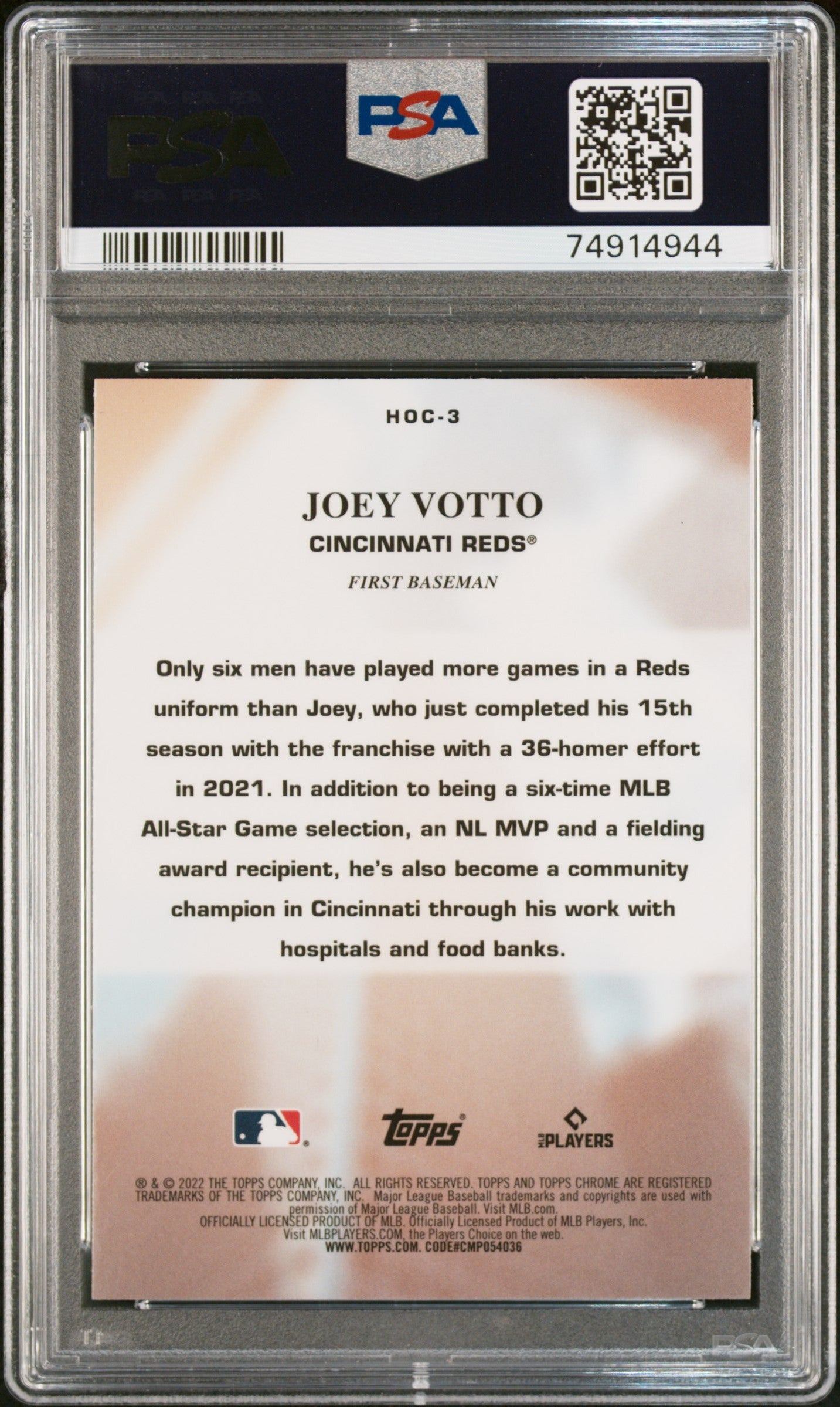 2022 Topps Chrome Heart of the City Joey Votto #HOC3 PSA 9