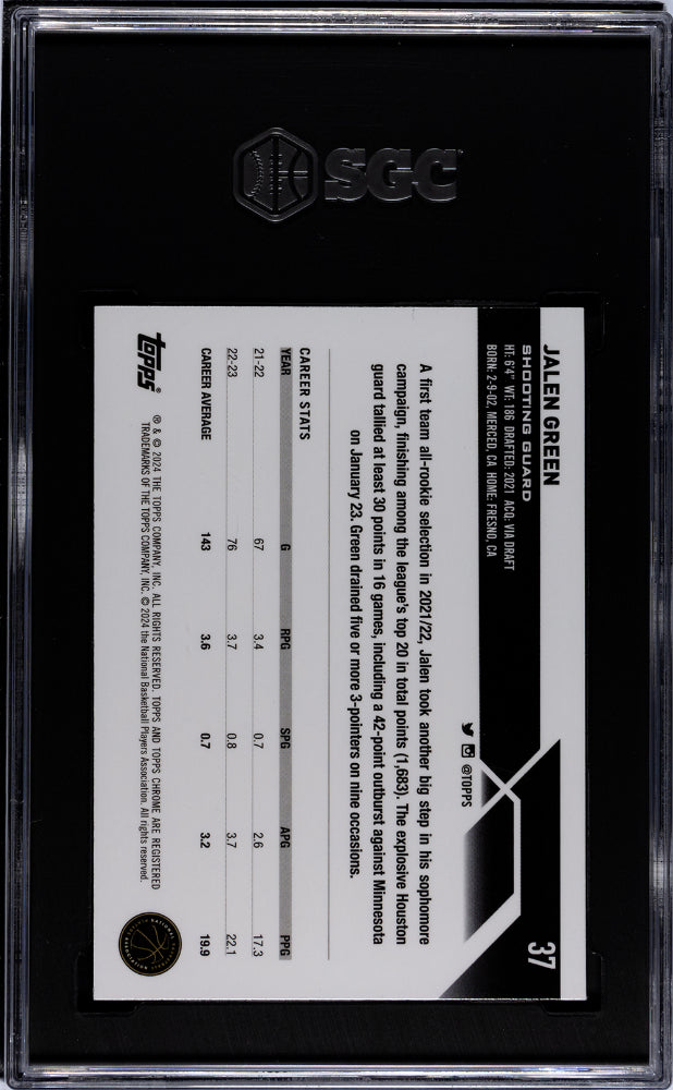 2023-24 Topps Chrome Blue Refractor Jalen Green #37 /75 SGC 10