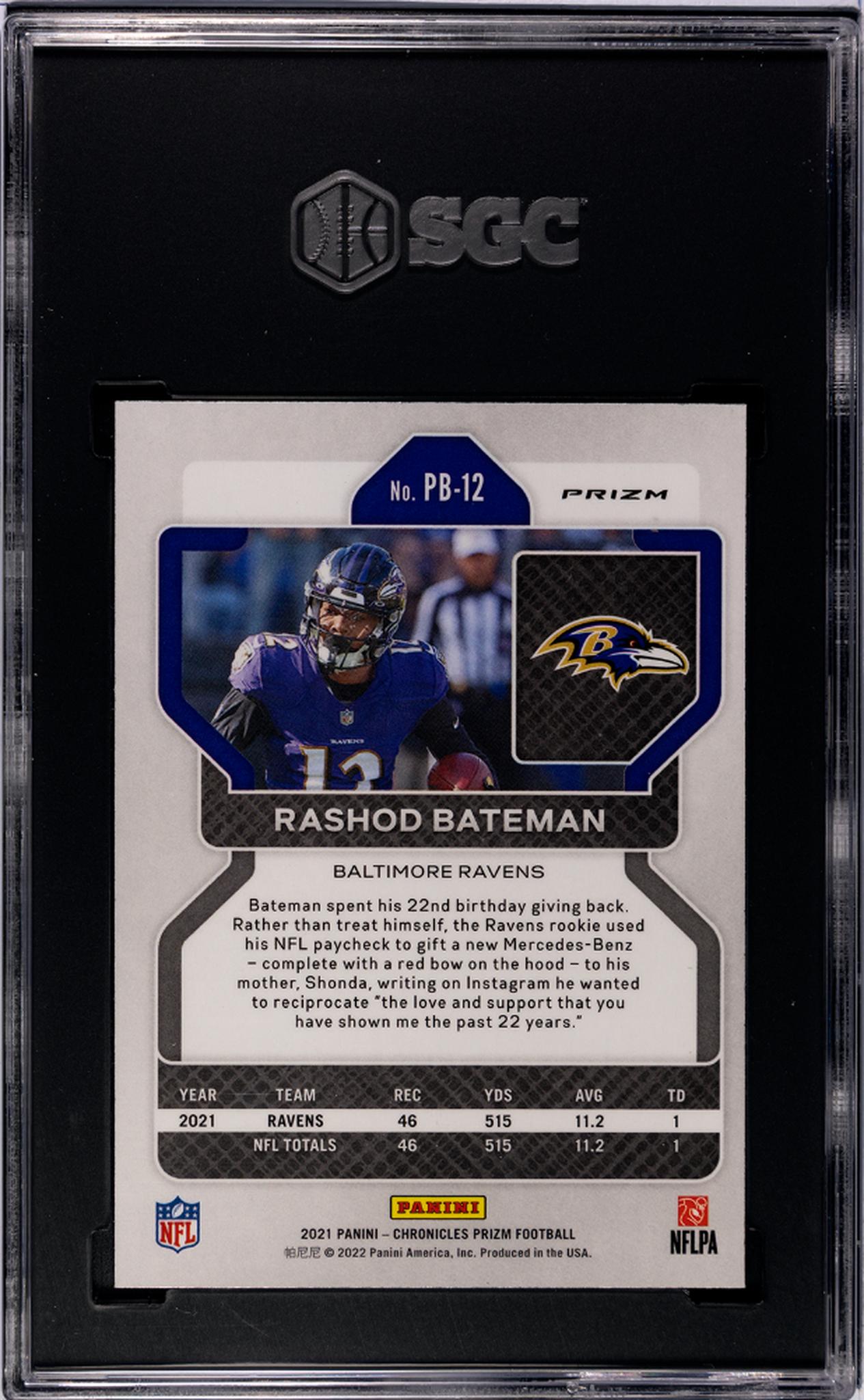 2021 Chronicles #PB-12 Rashod Bateman Prizm Black SGC 9