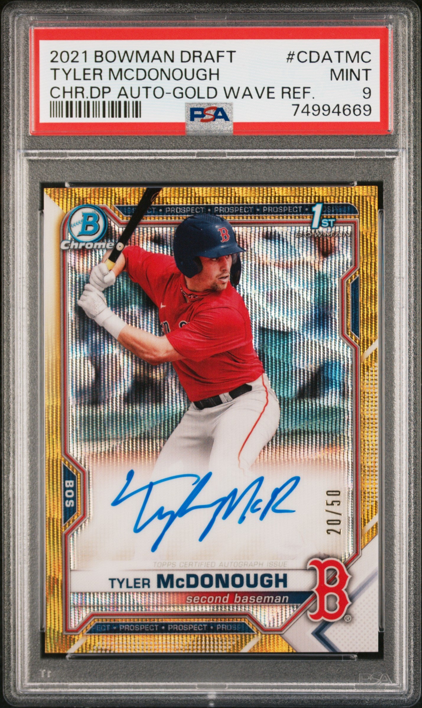 2021 Topps Bowman Draft Chrome Gold Wave Tyler McDonough #CDA-TMC Auto /50 PSA 9
