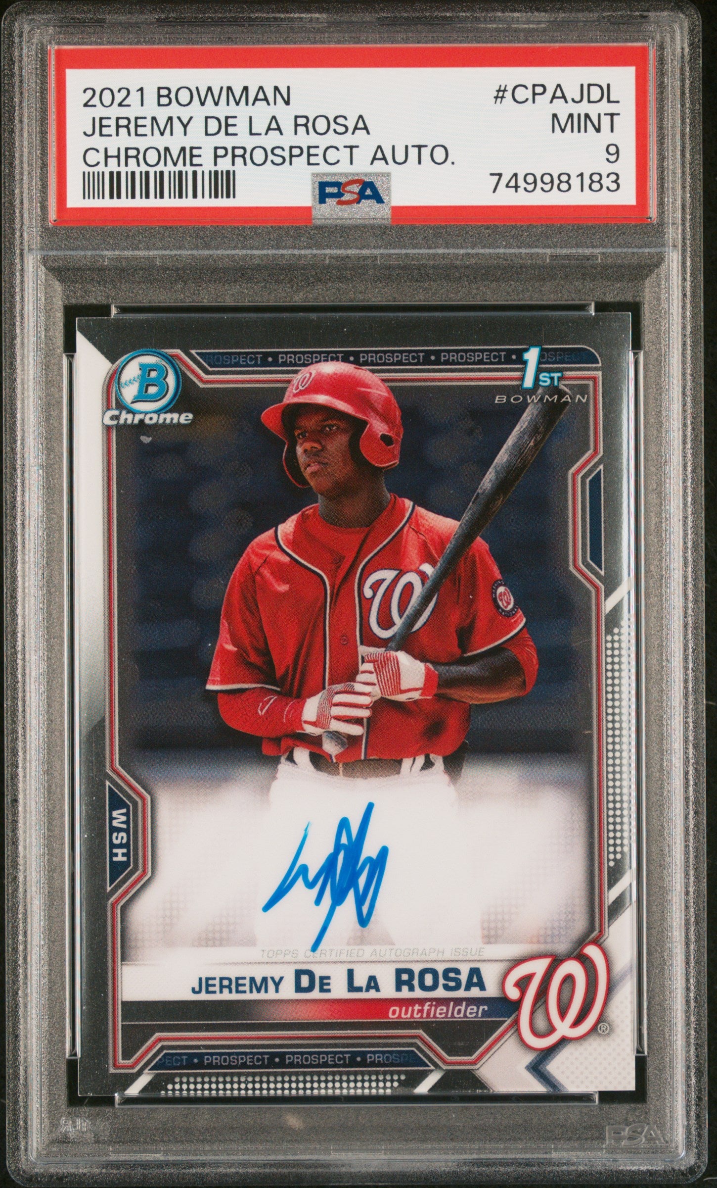 2021 Bowman Chrome Prospect Jeremy De La Rosa #CPA-JDL Auto PSA 9