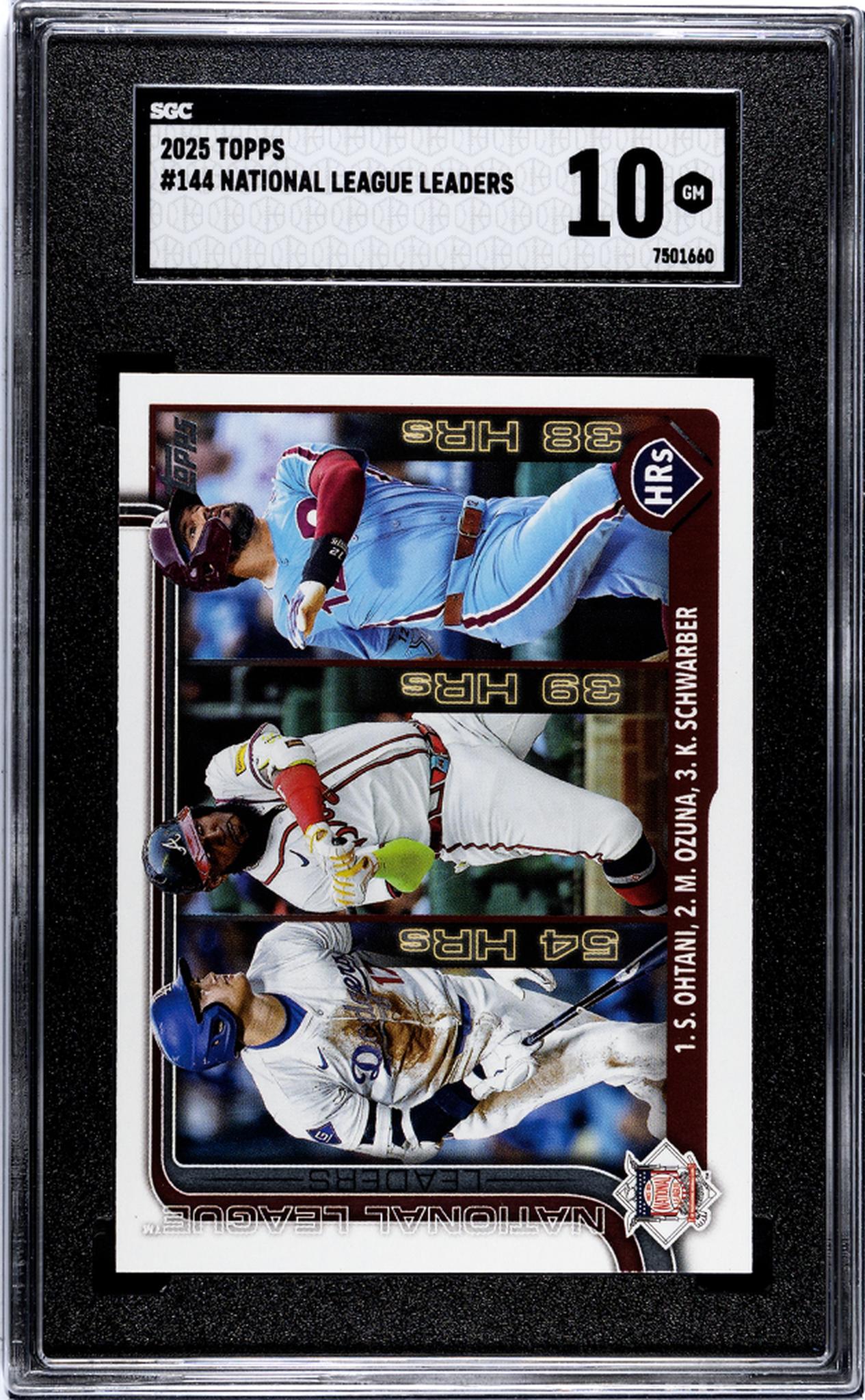 2025 Topps Series 1 National League Leaders Ohtani/Ozuna/Schwarber #144 SGC 10