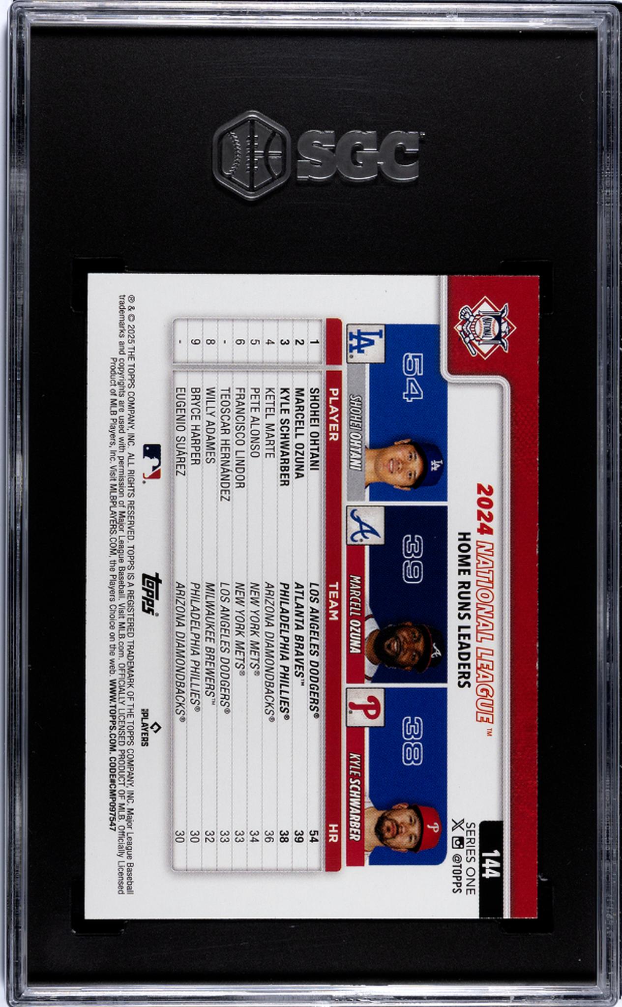 2025 Topps Series 1 National League Leaders Ohtani/Ozuna/Schwarber #144 SGC 10