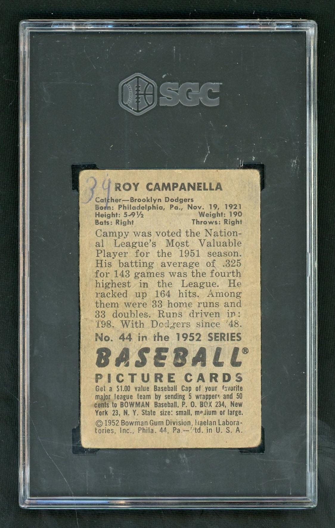 1952 Bowman #44 Roy Campanella SGC 1
