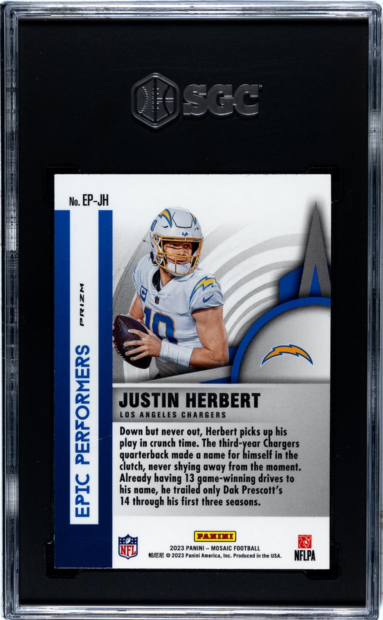 2023 Panini Mosaic #EP-JH Justin Herbert Epic Performers Mosaic Prizm SGC 10