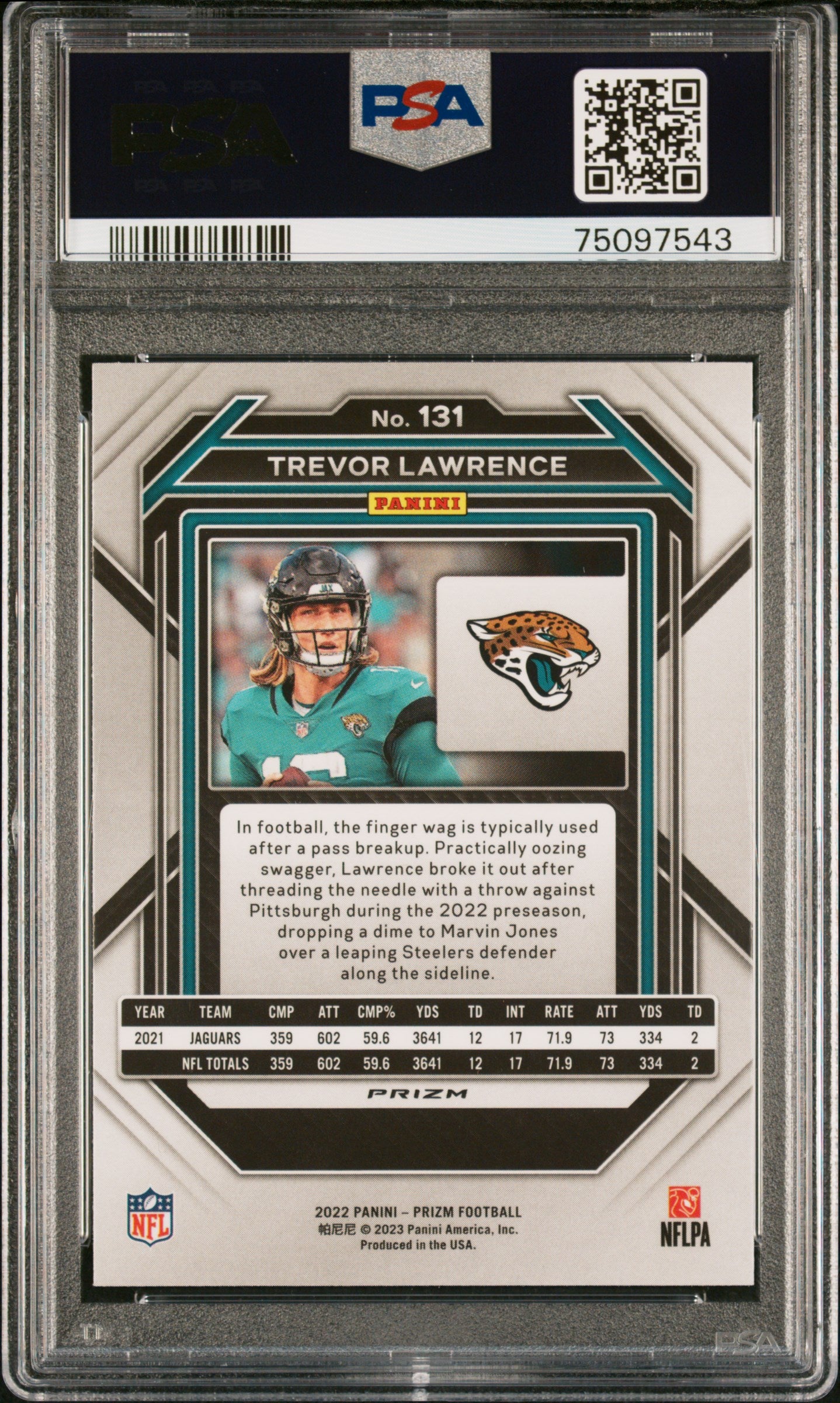 2022 Panini Prizm Prizms Silver Trevor Lawrence #131 PSA 9