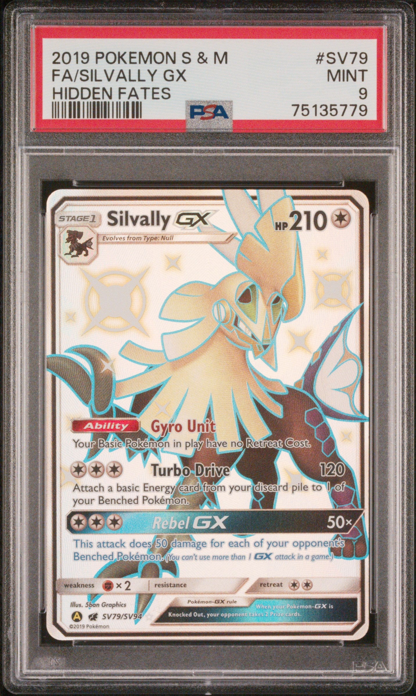 2019 Pokémon Sun & Moon Hidden Fates Full Art Shiny Silvally #SV79/SV94 GX PSA 9