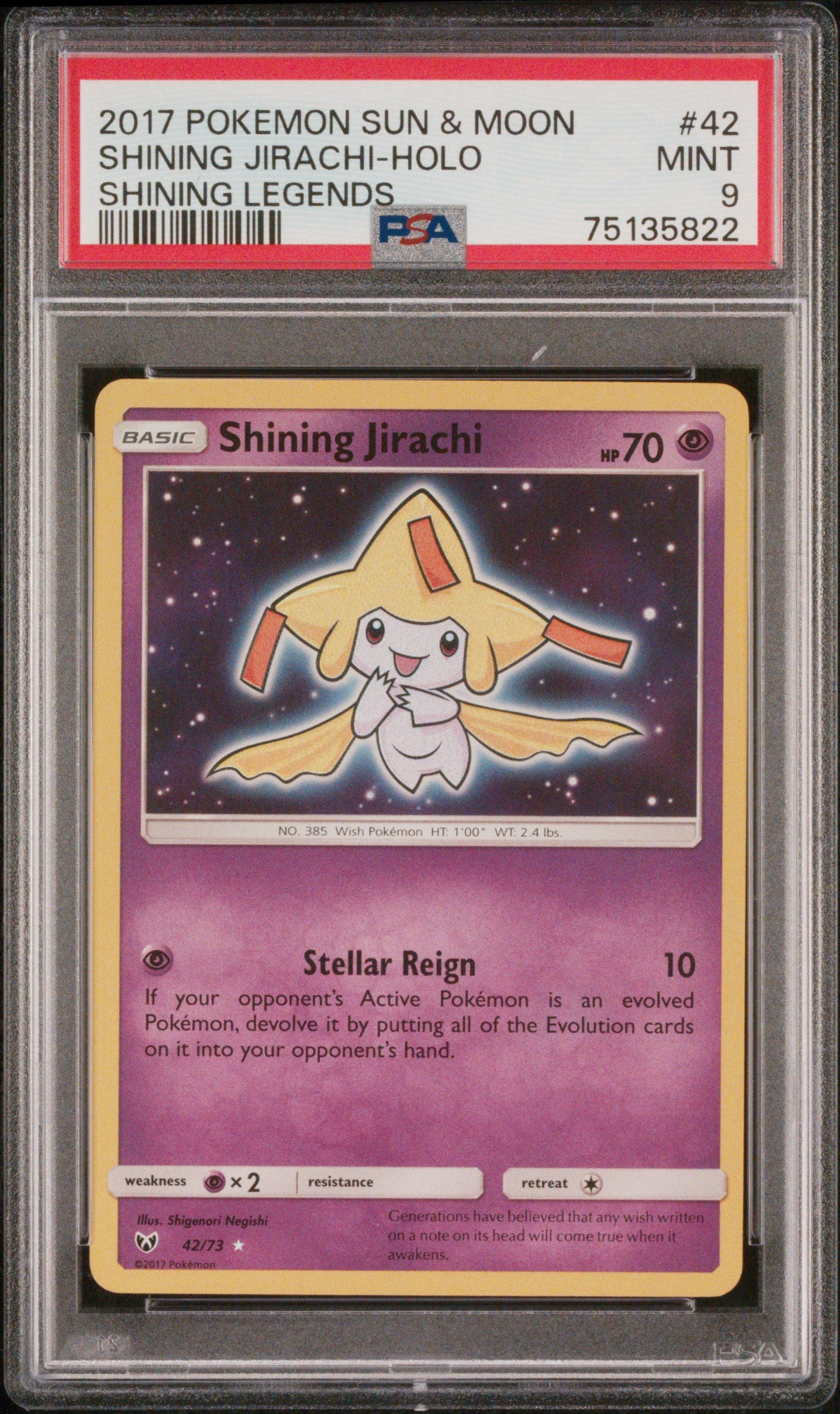 2017 Pokémon Sun & Moon Shining Legends Shining Jirachi #42/73 Holo PSA 9