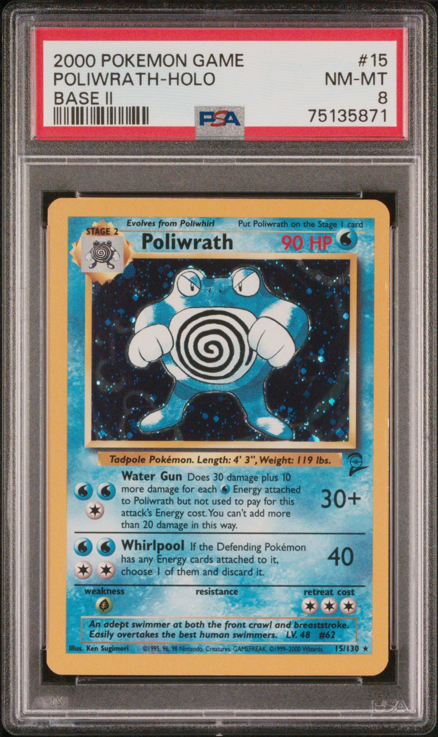 2000 Pokémon Base Set 2 Poliwrath #15/130 Holo PSA 8