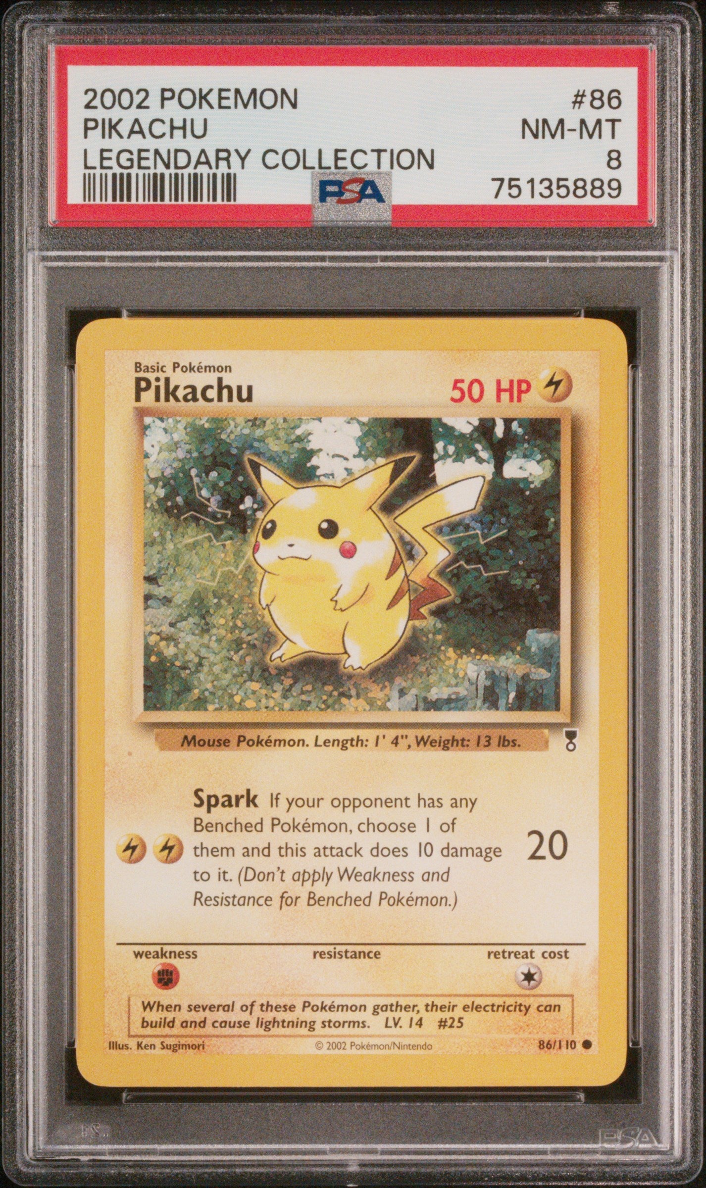 2002 Pokemon Legendary Collection Reverse Holo Pikachu Pikachu #86 PSA 8