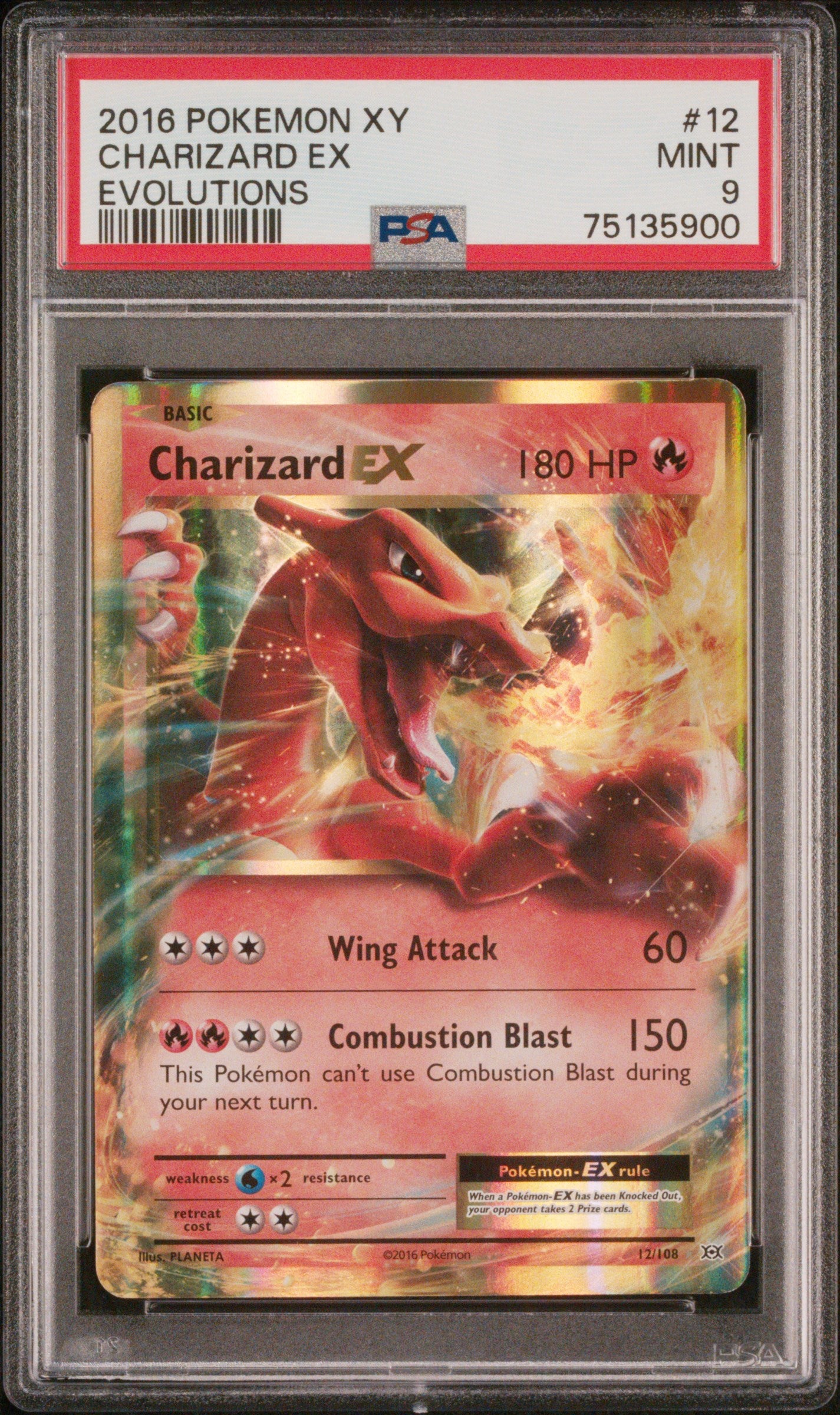 2016 Pokémon XY Evolutions Charizard #12/108 EX Holo PSA 9