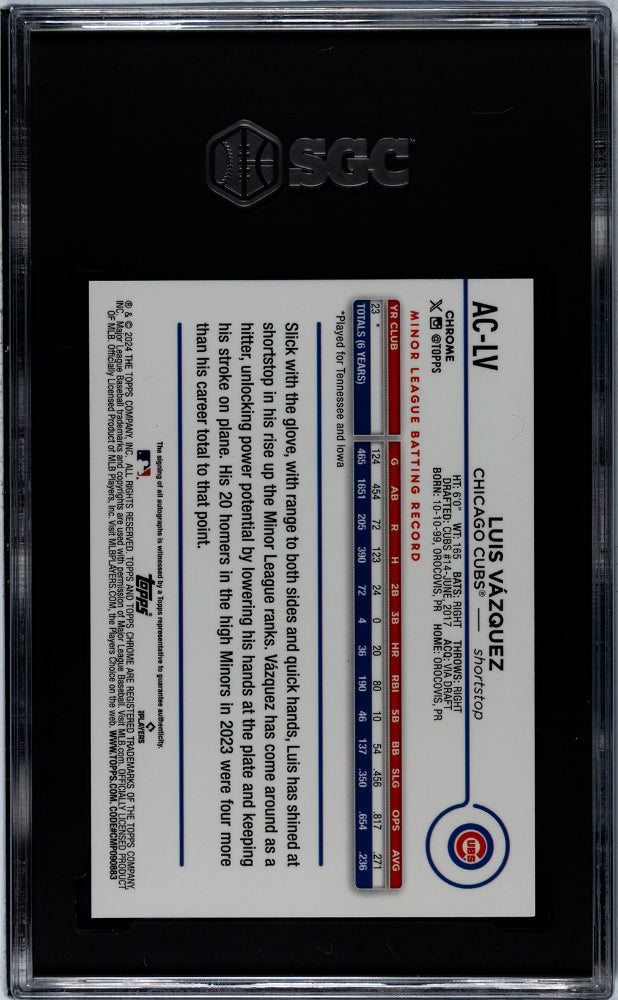 2024 Topps Chrome #AC-LV Luis Vazquez Update /299 SGC 9.5