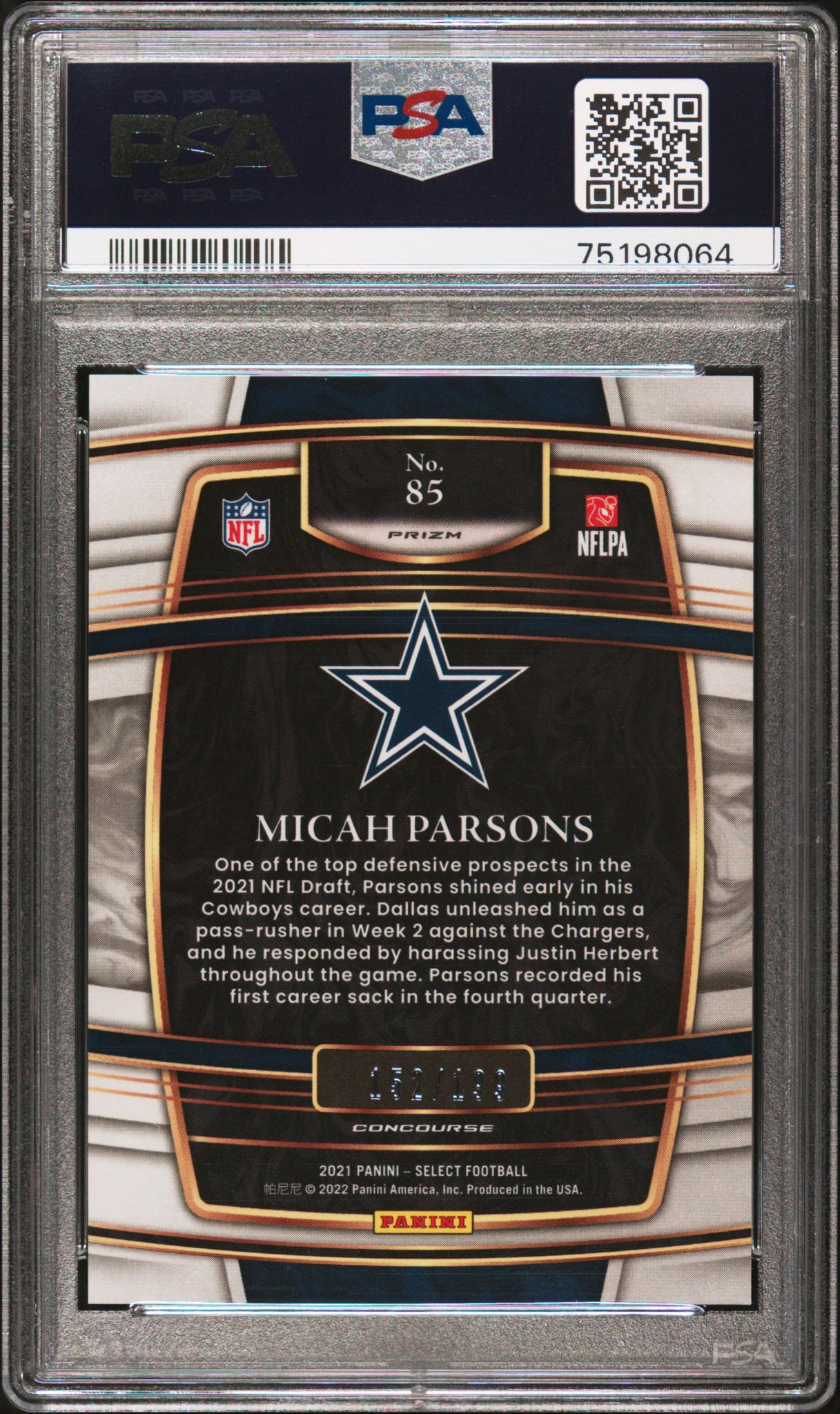 2021 Panini Select Blue Prizm Micah Parsons #85 RC /199 PSA 10