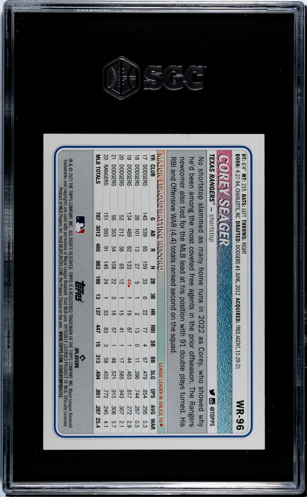 2023 Topps Big League Silver Foil Corey Seager #WR-96 /199 SGC 9.5