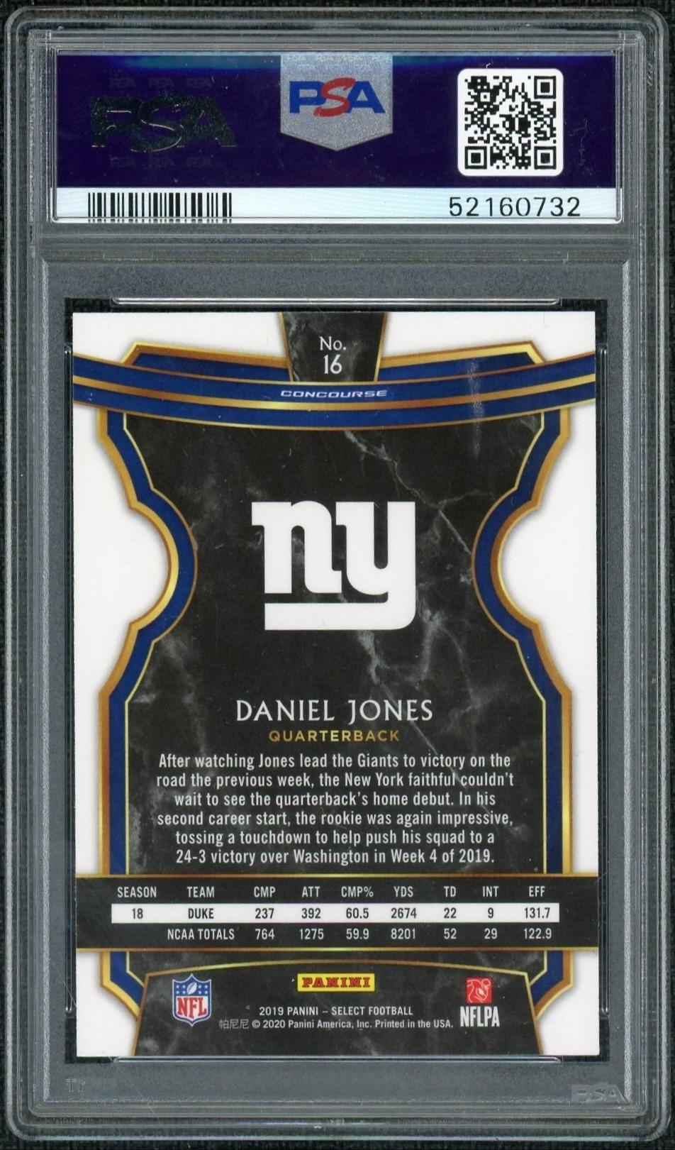 2019 Panini Select Concourse Daniel Jones #16 PSA 10