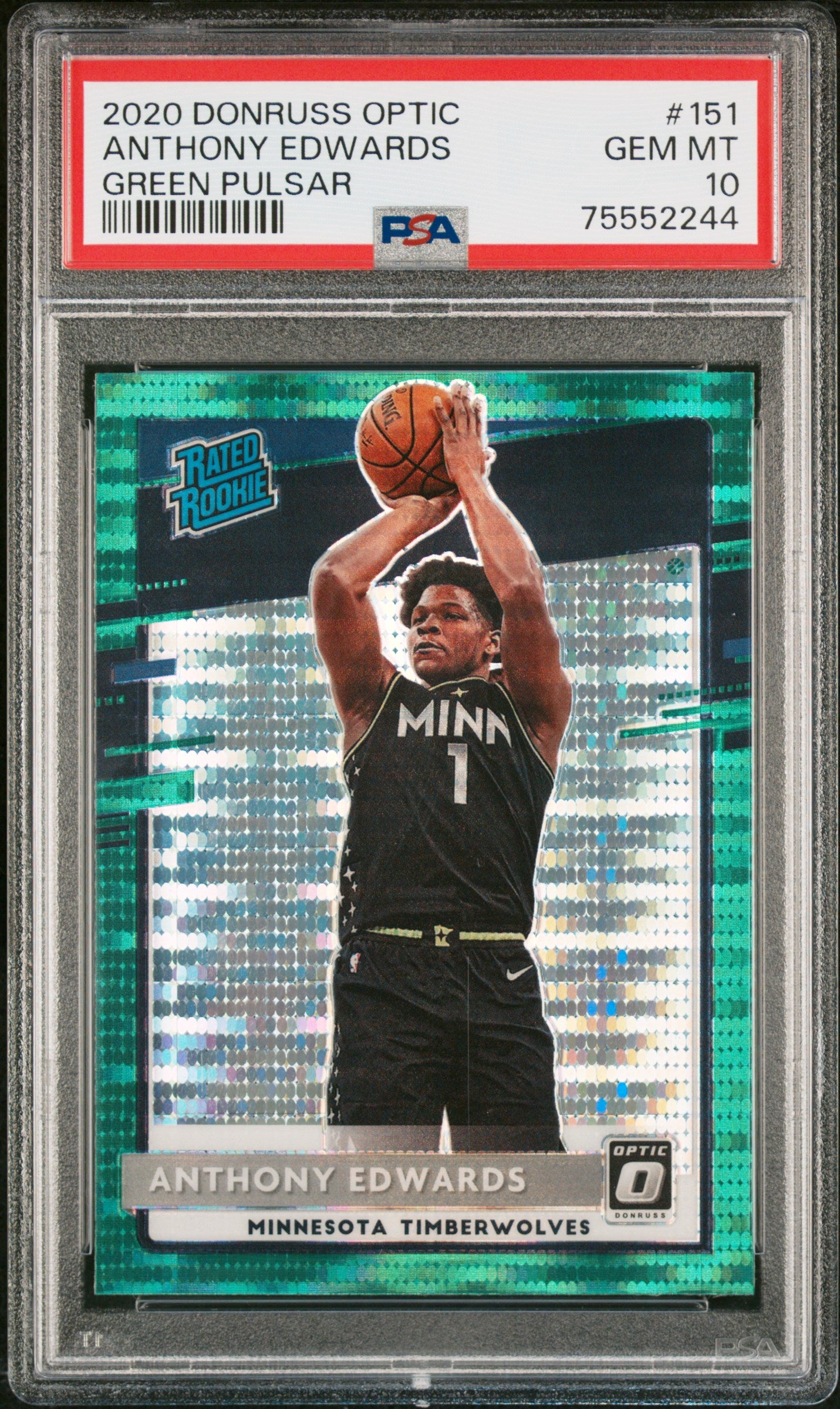 2020 Panini Donruss Optic Green Pulsar Anthony Edwards #151 RC PSA 10