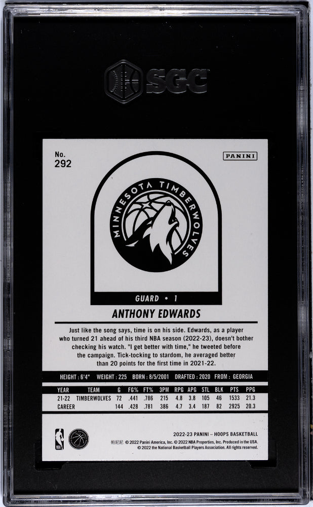 2022-23 Panini Hoops #292 Anthony Edwards SGC 9.5