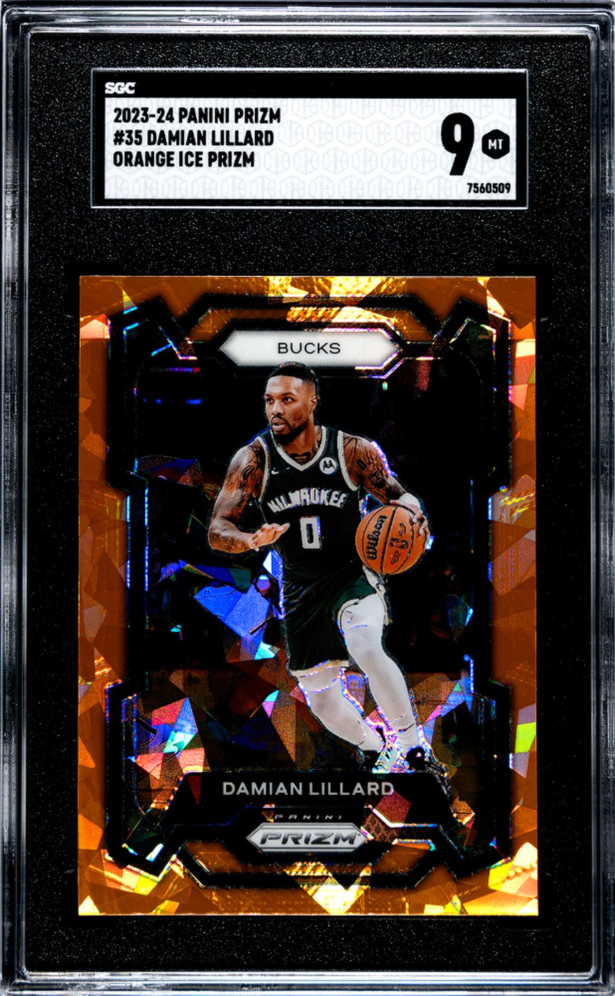 2023-24 Panini Prizm #35 Damian Lillard Orange Ice Prizm SGC 9