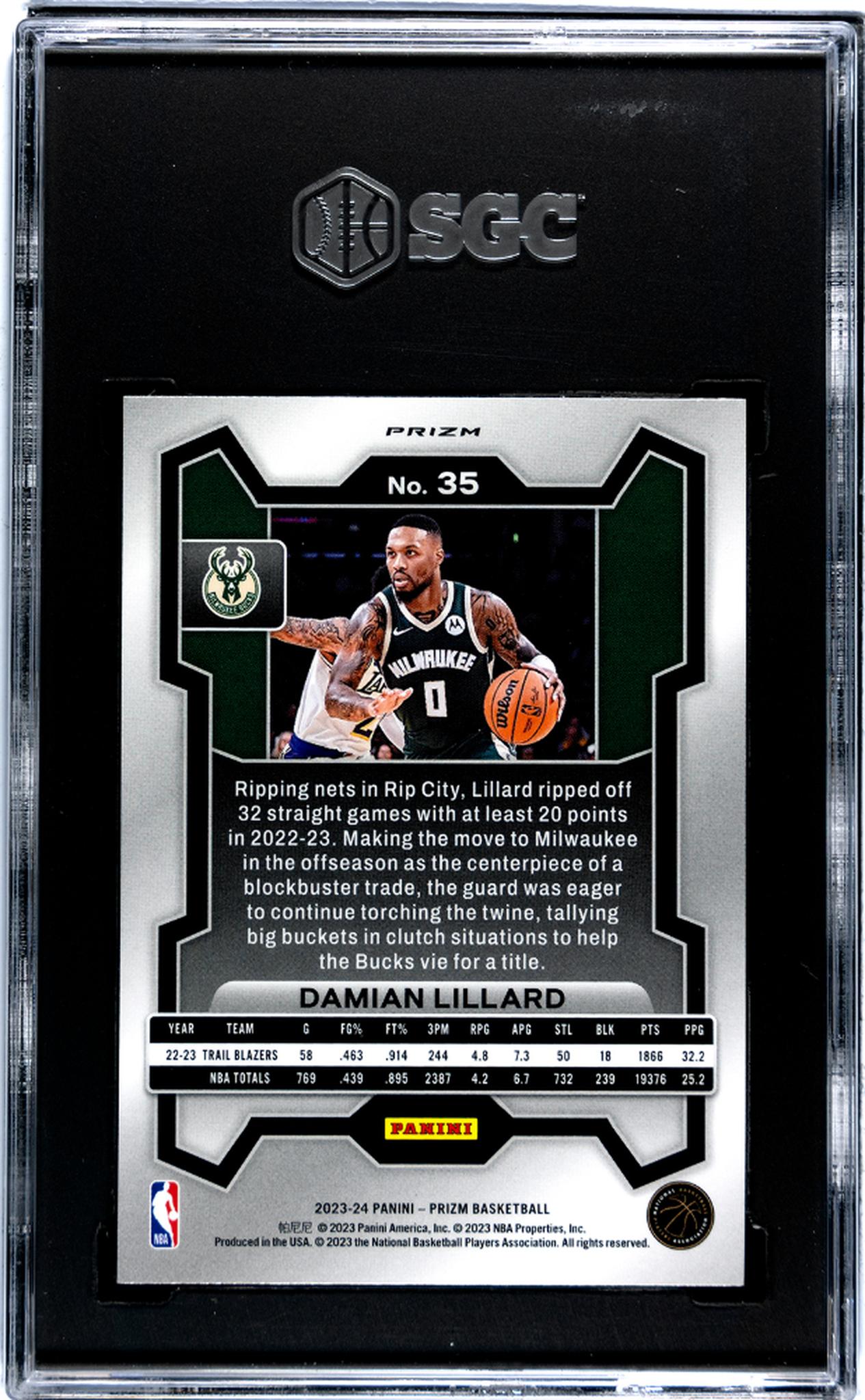 2023-24 Panini Prizm #35 Damian Lillard Orange Ice Prizm SGC 9