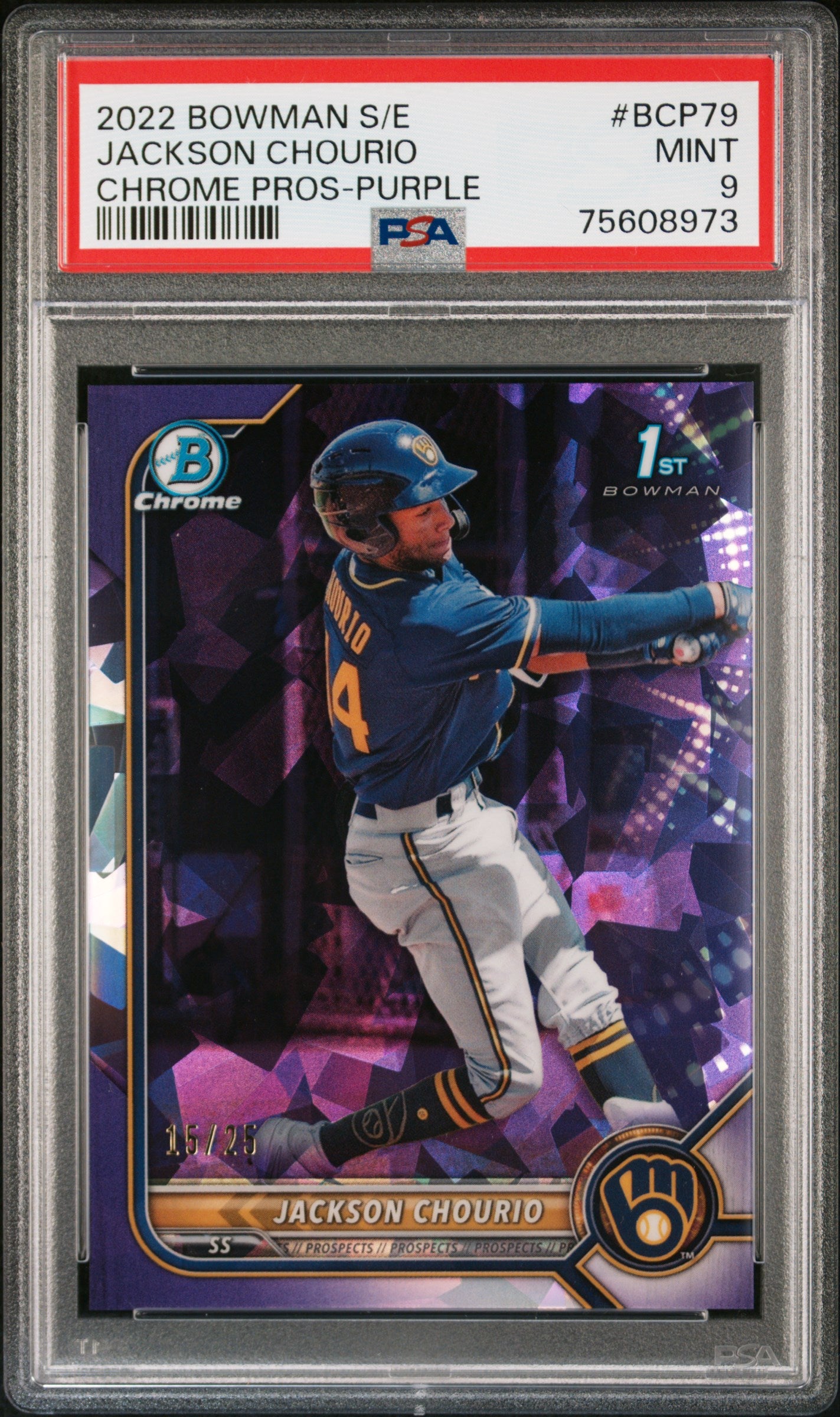 2022 Bowman Sapphire Edition Purple Jackson Chourio #BCP79 /25 PSA 9