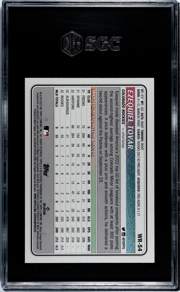 2023 Topps Big League Wrapper Redemption Ezequiel Tovar #WR-54 RC Green Foil /99 SGC 9.5