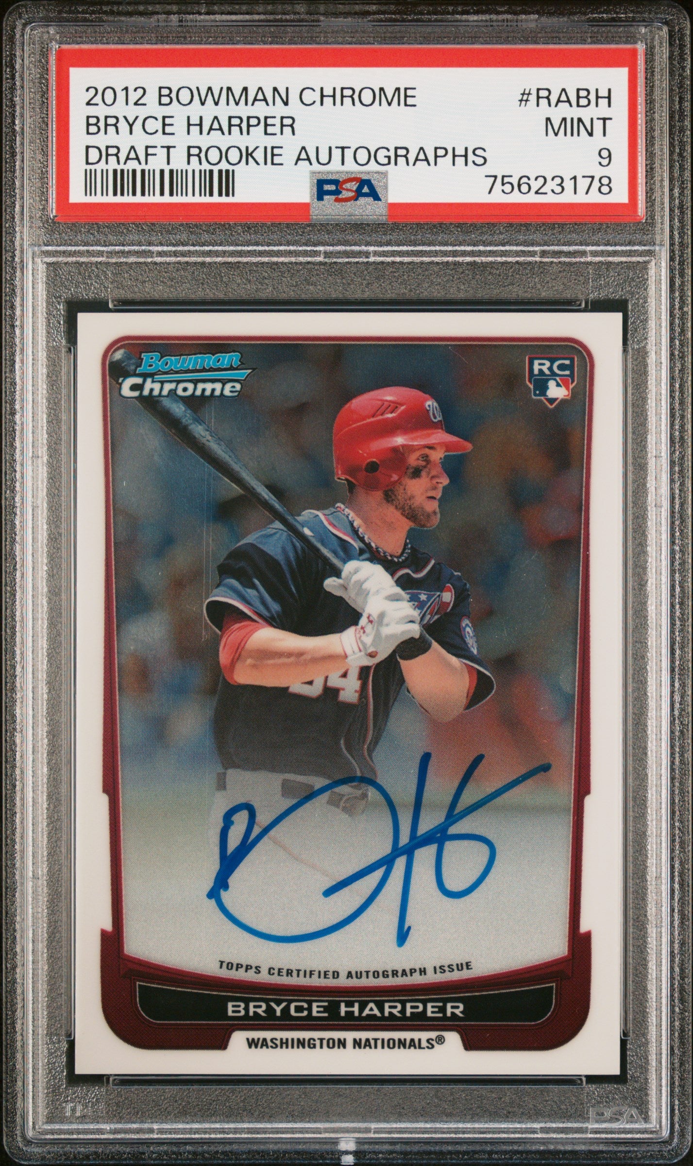 2012 Bowman Draft Chrome Rookie Autograph Bryce Harper #RABH PSA 9