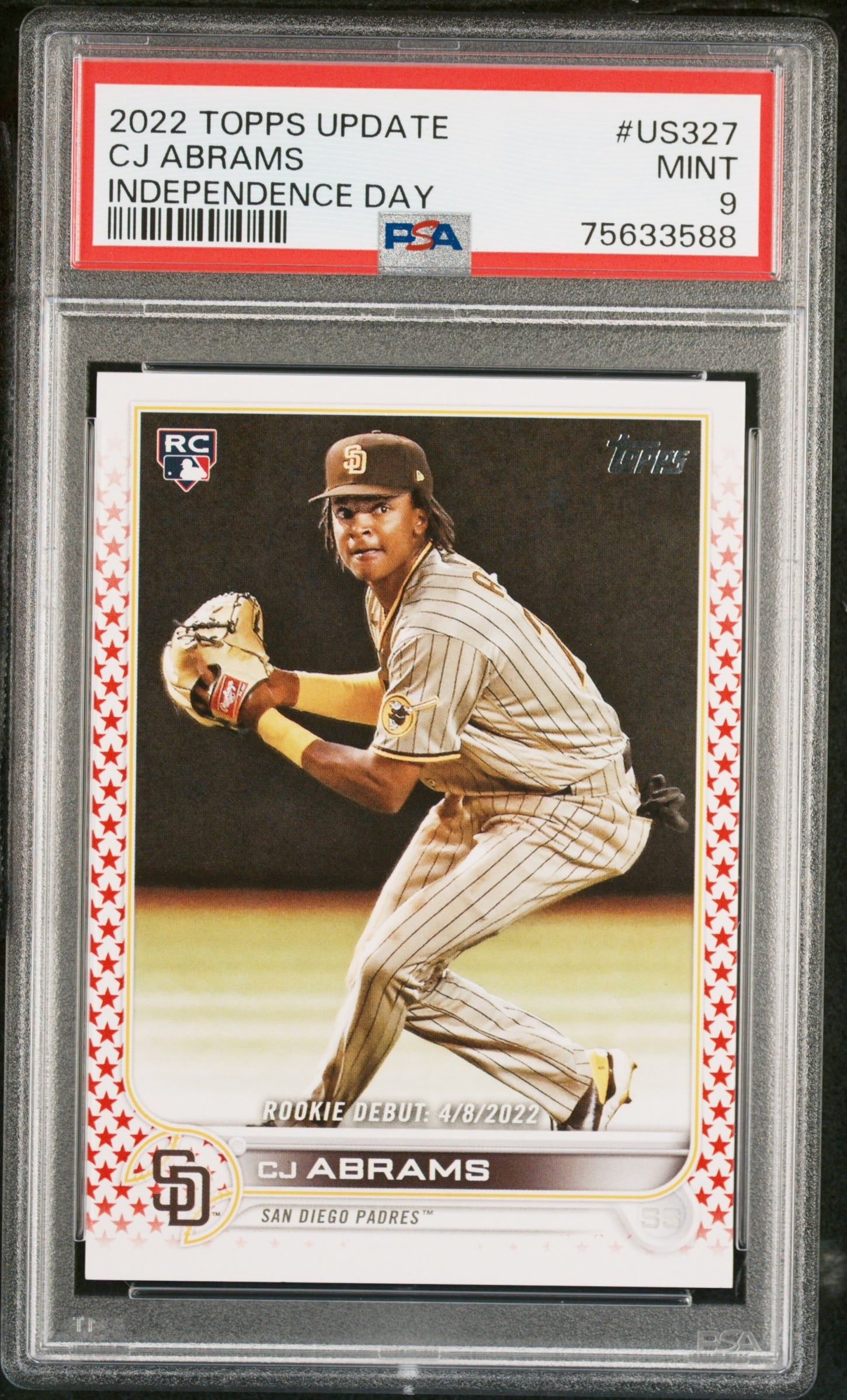 2022 Topps Update Independence Day CJ Abrams #US327 RC /76 PSA 9