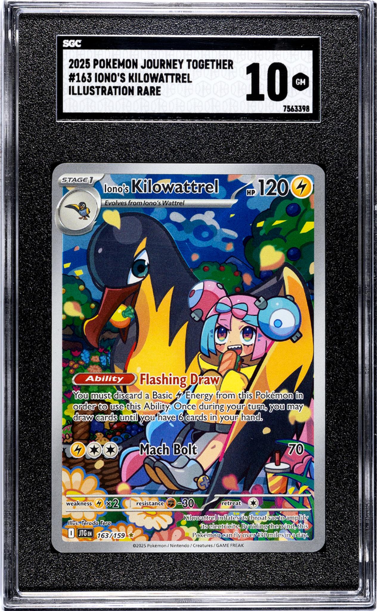 2025 Pokemon #163/159 Iono's Kilowattrel Illustration Rare SGC 10