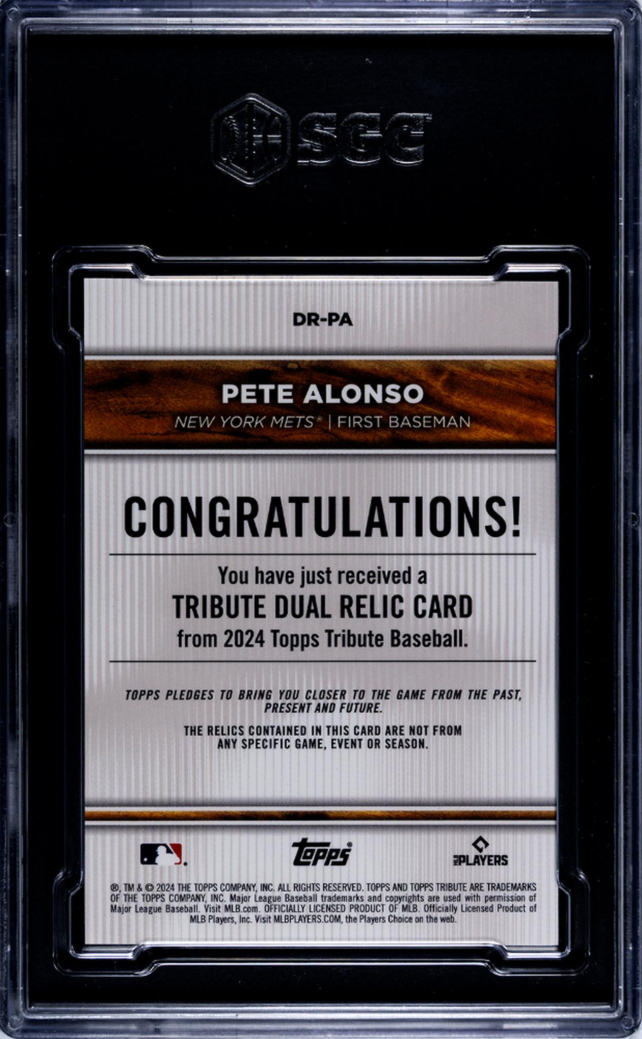 2024 Topps Tribute #DR-PA Pete Alonso Dual Relic Purple /50 SGC 8.5