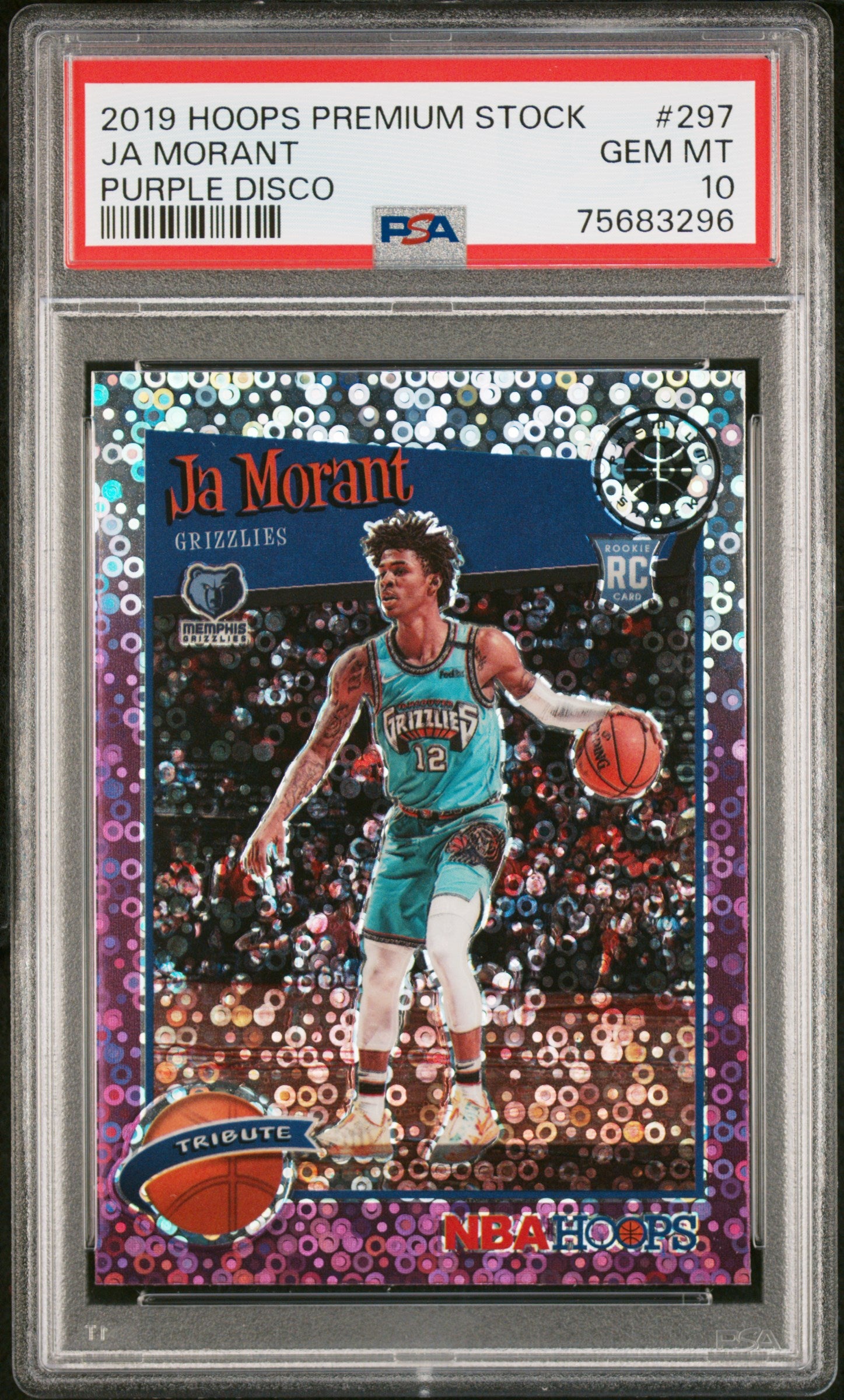 2019 Panini Hoops Premium Stock Tribute Purple Disco Ja Morant #297 RC PSA 10