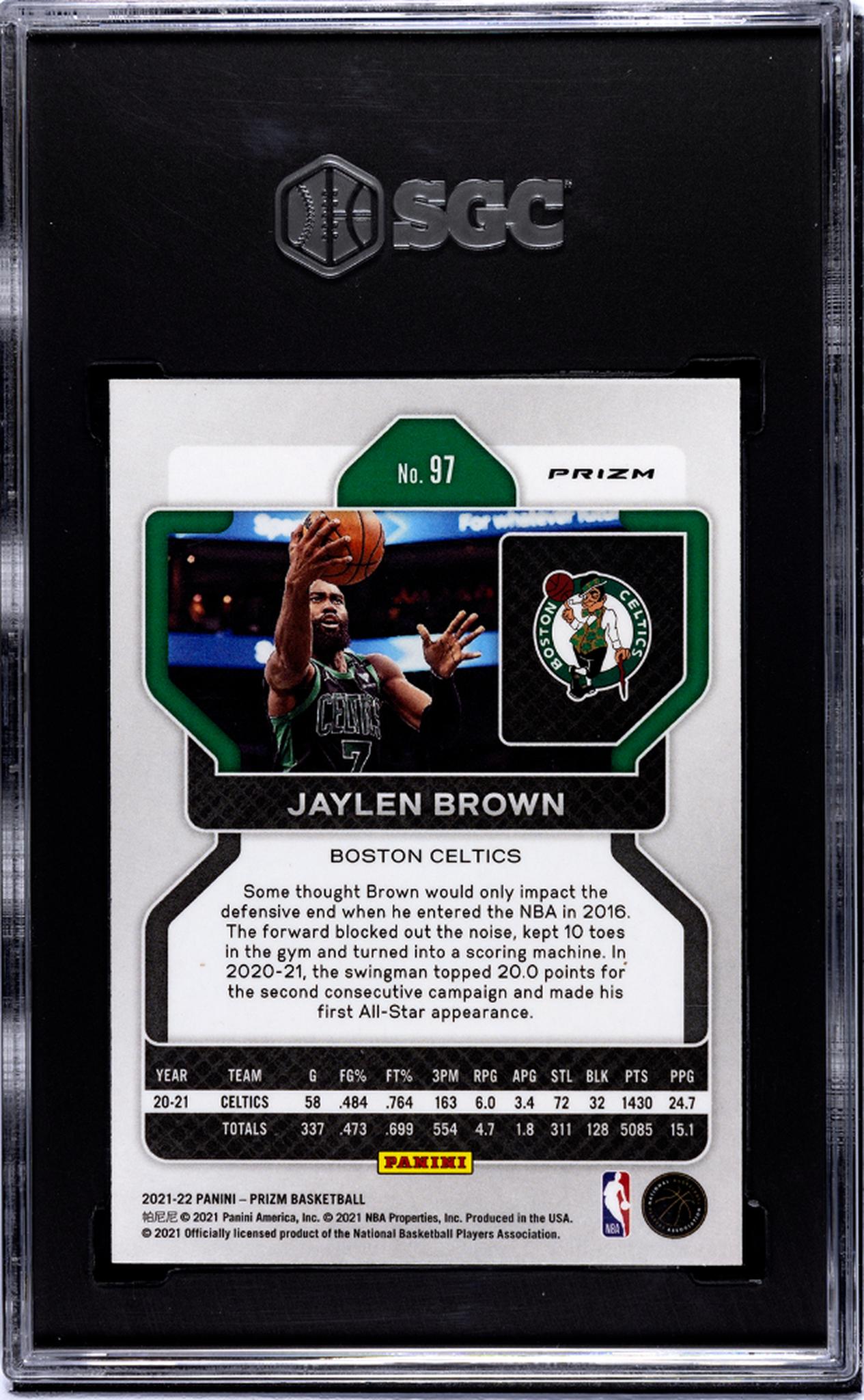 2021-22 Panini Prizm #97 Jaylen Brown NBA 75th Anniversary Prizm SGC 8.5