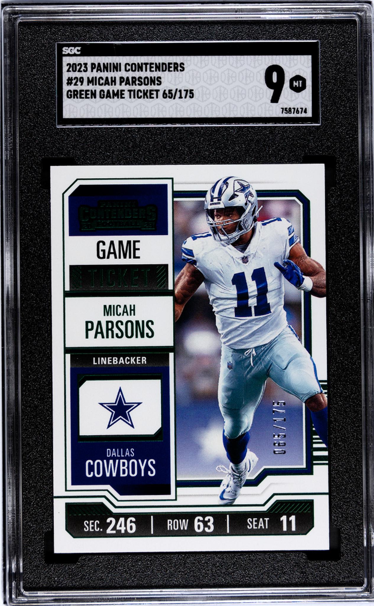 2023 Panini Contenders #29 Micah Parsons Green Game Ticket 65/175 SGC 9