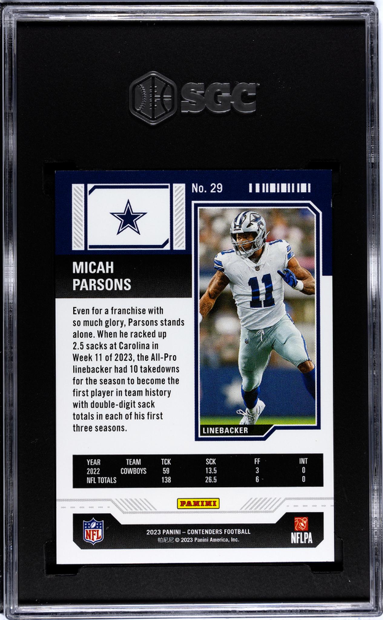 2023 Panini Contenders #29 Micah Parsons Green Game Ticket 65/175 SGC 9