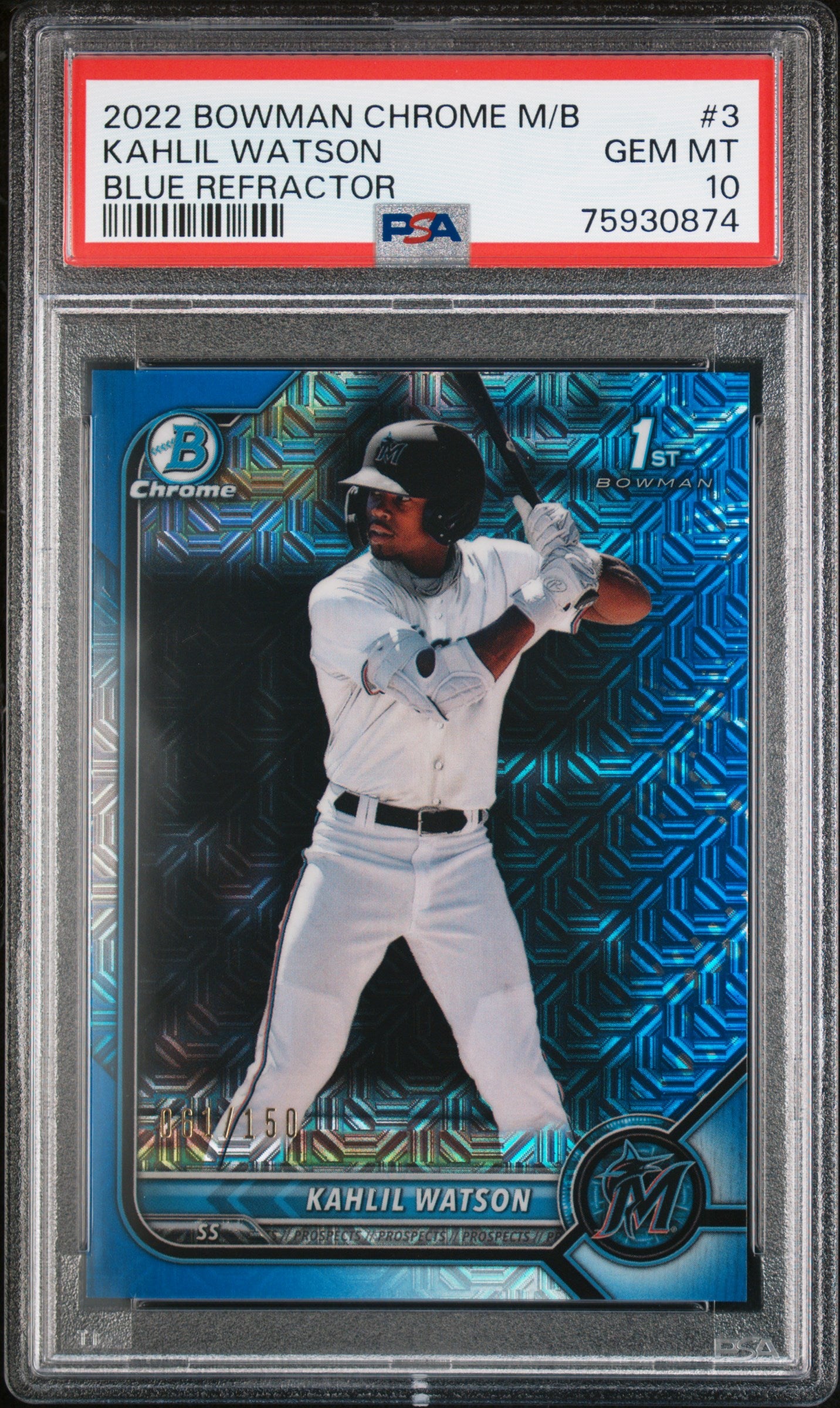2022 Bowman Chrome Blue Refractor Kahlil Watson #BCP-3 /150 PSA 10