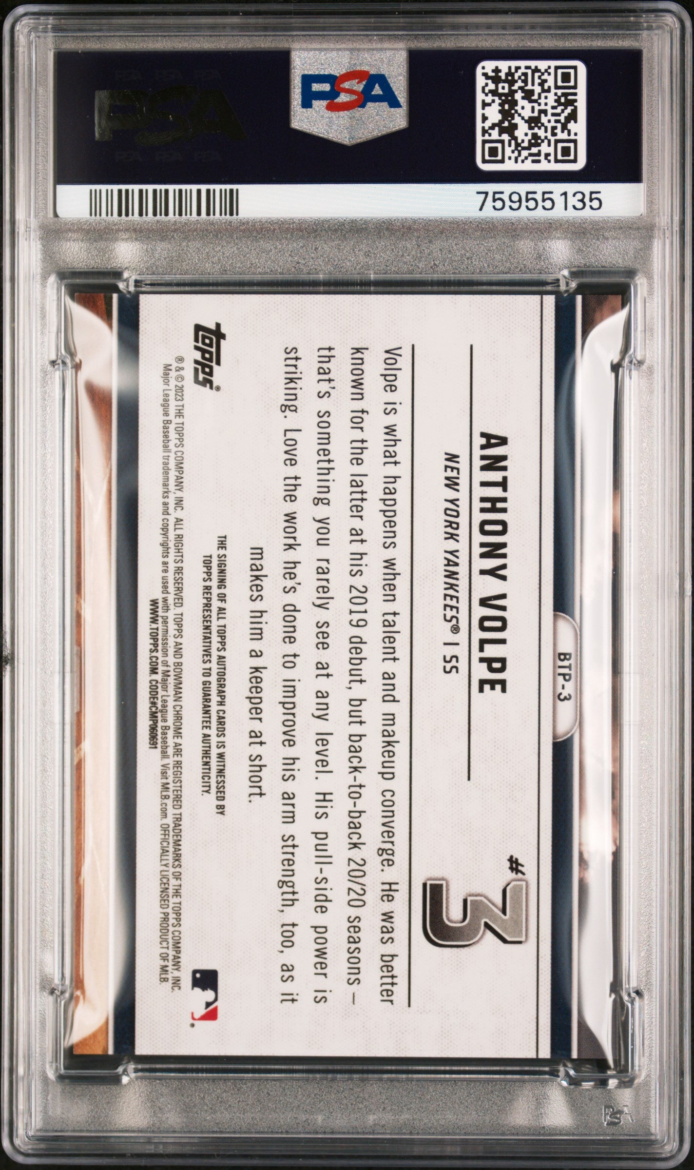 2023 Bowman Scouts' Top 100 Red Refractor Anthony Volpe #BTP-3 Auto /5 PSA 10