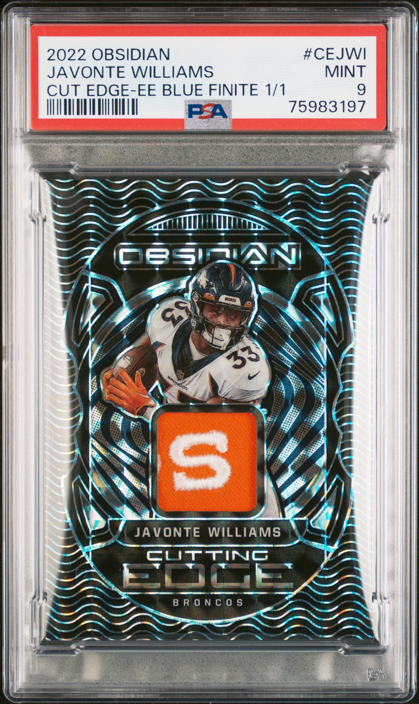 2022 Obsidian #CE-JWI Javonte Williams Cutting Edge 1/1 PSA 9
