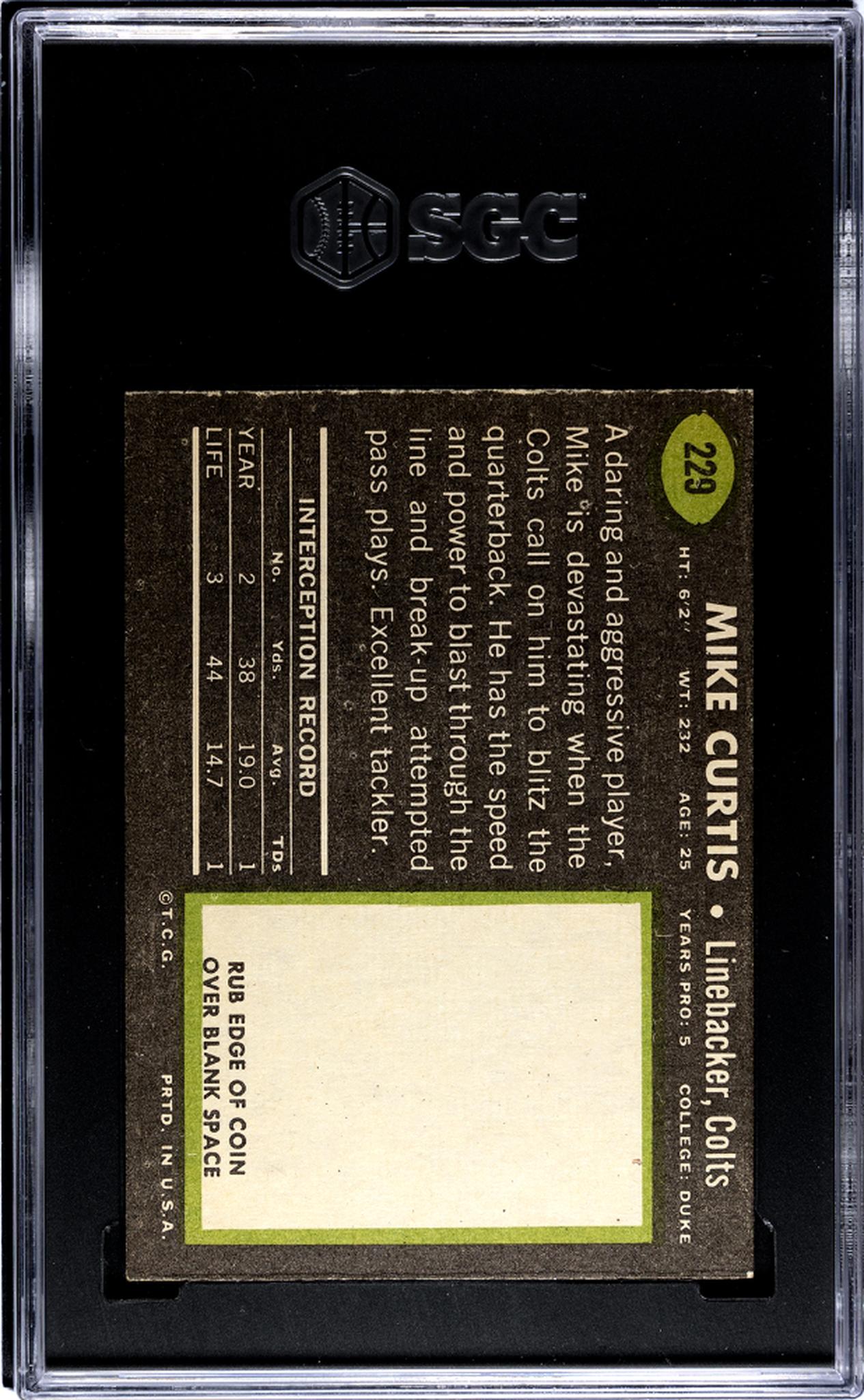 1969 Topps Mike Curtis #229 SGC 7